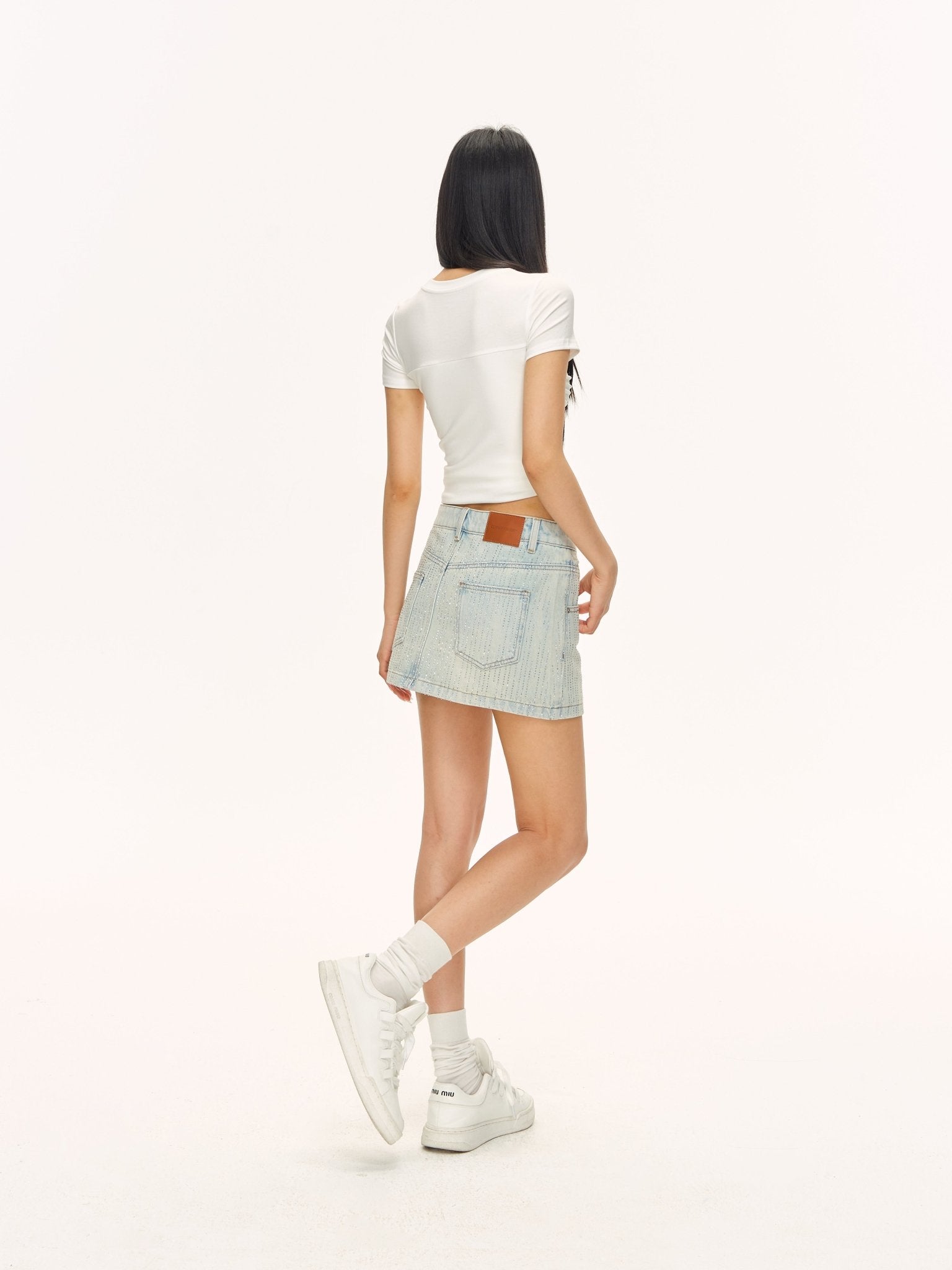 CLIMAX VISION Blue Rhinestone - Studded Denim Mini Skirt | MADAX