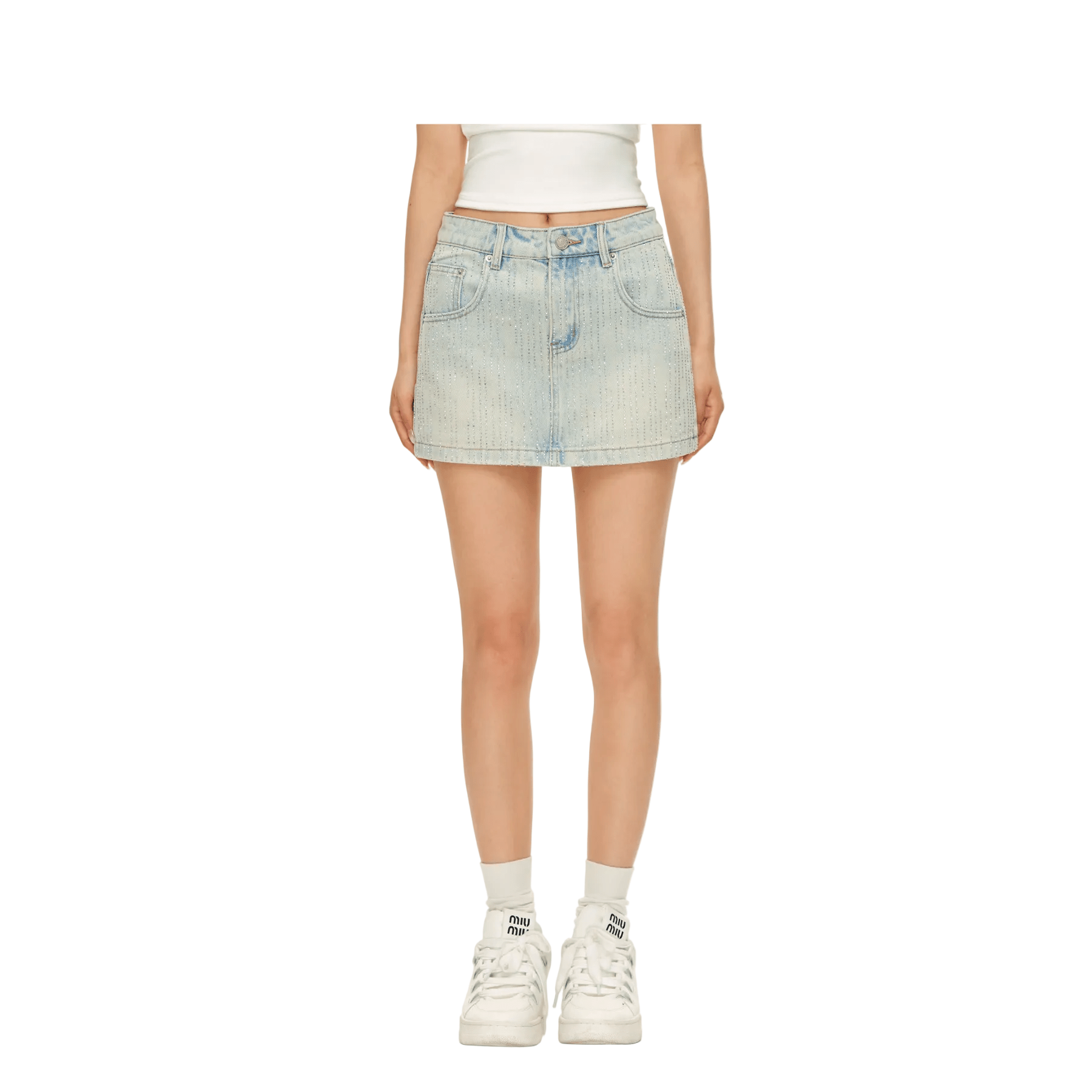 CLIMAX VISION Blue Rhinestone - Studded Denim Mini Skirt | MADAX