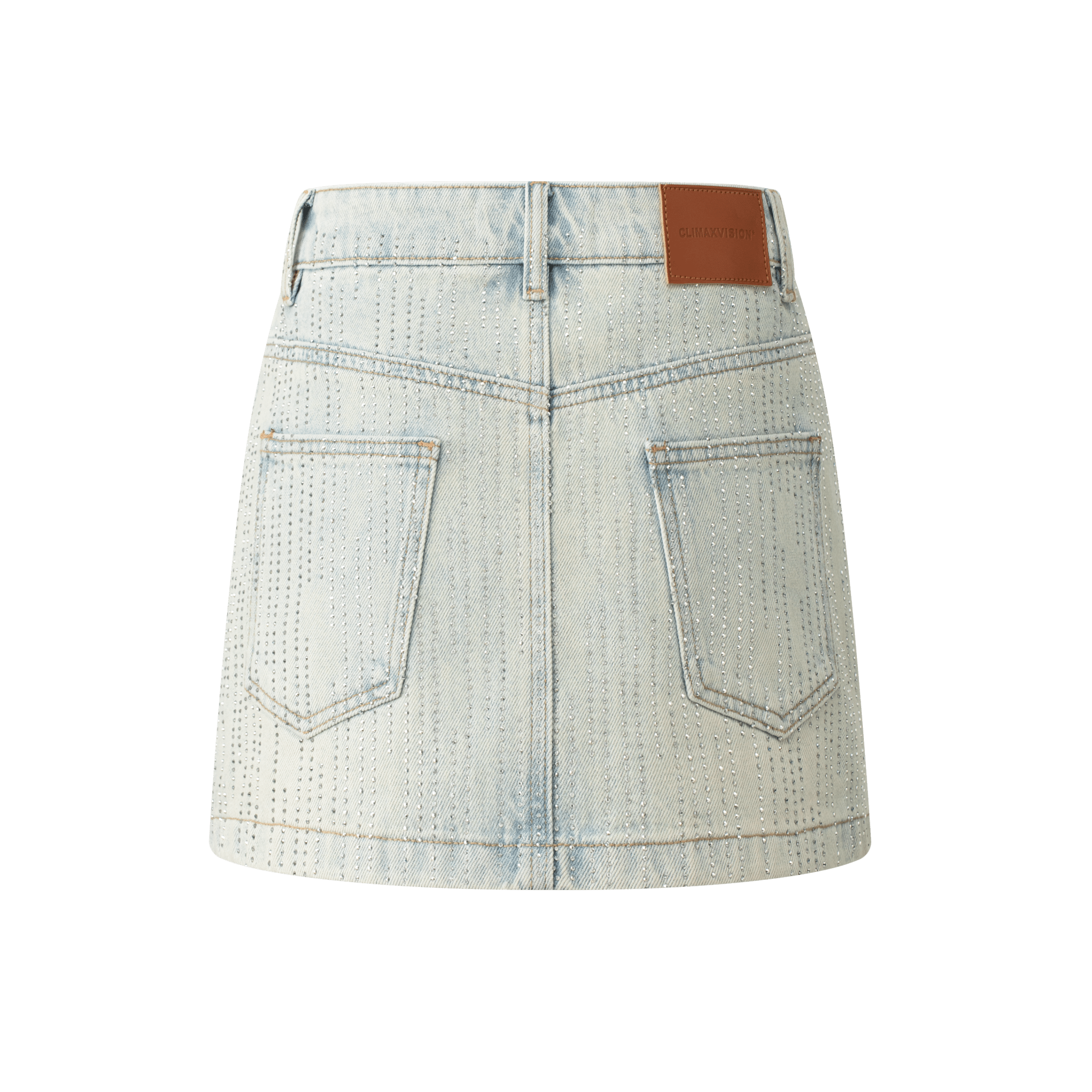 CLIMAX VISION Blue Rhinestone - Studded Denim Mini Skirt | MADAX