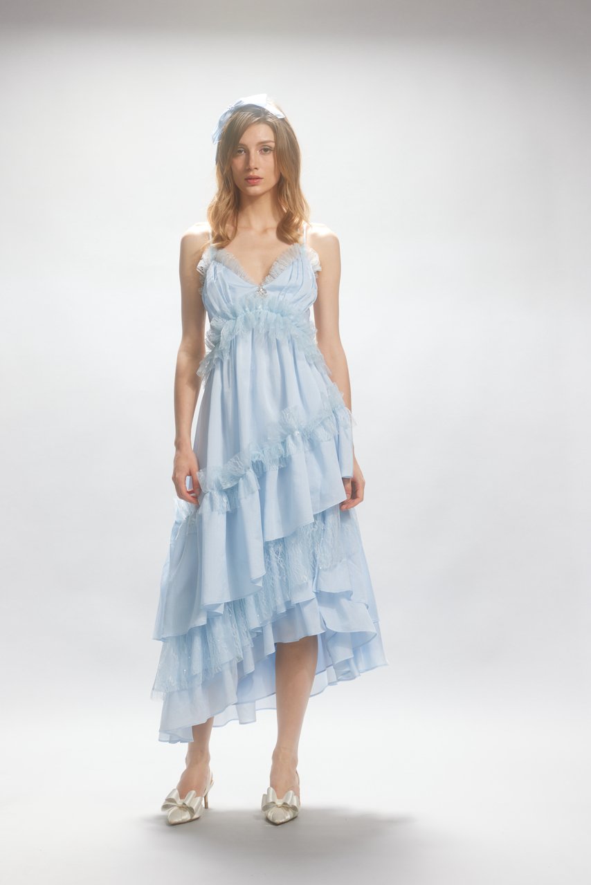 ARTE PURA Blue Spaghetti Lace Halter Dress | MADA IN CHINA