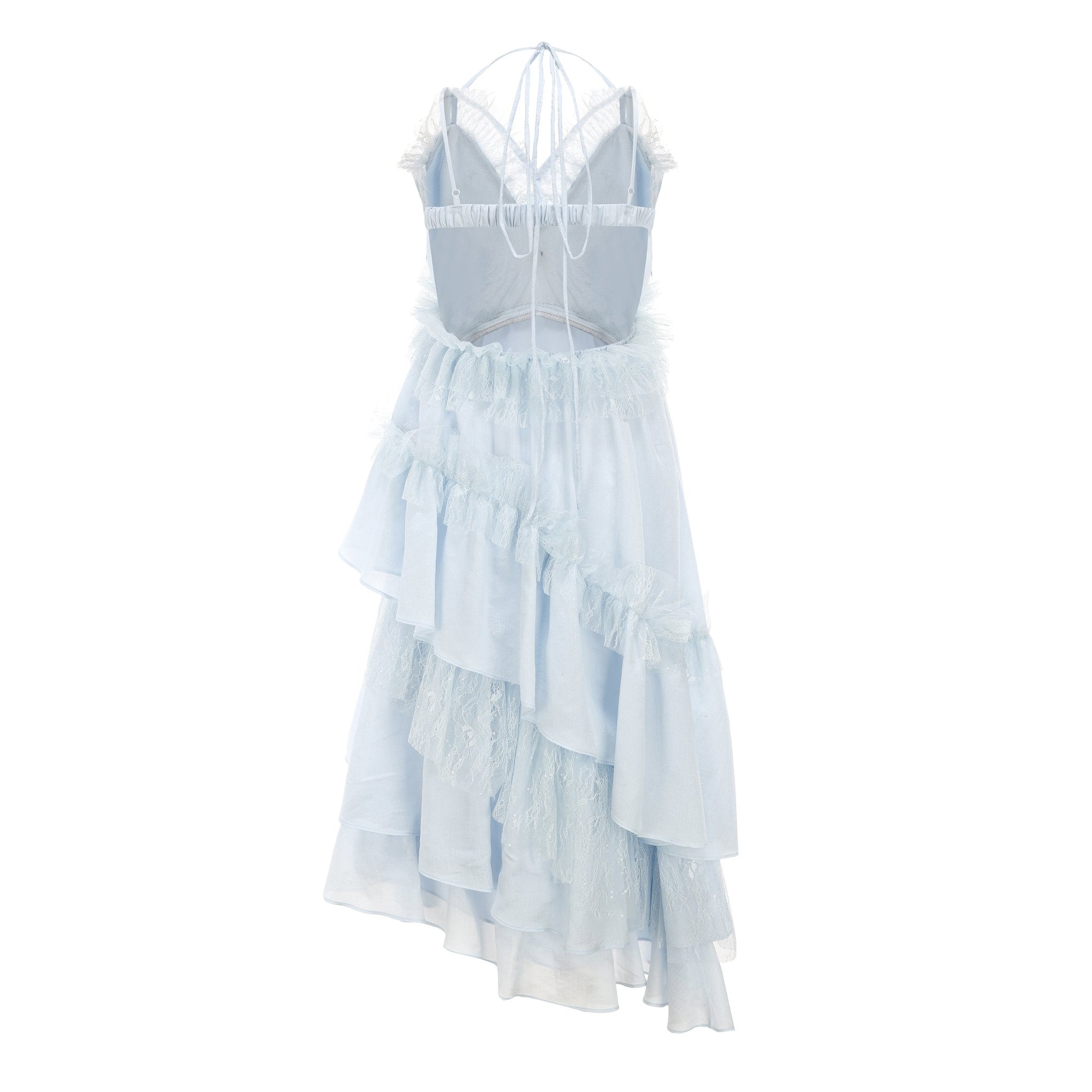 ARTE PURA Blue Spaghetti Lace Halter Dress | MADA IN CHINA