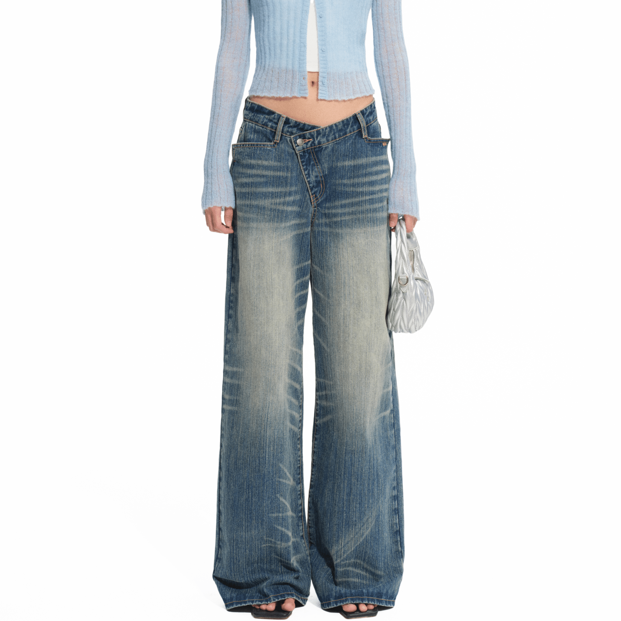 NAWS Blue Spring Asymmetric Straight Jeans in Blue | MADAX