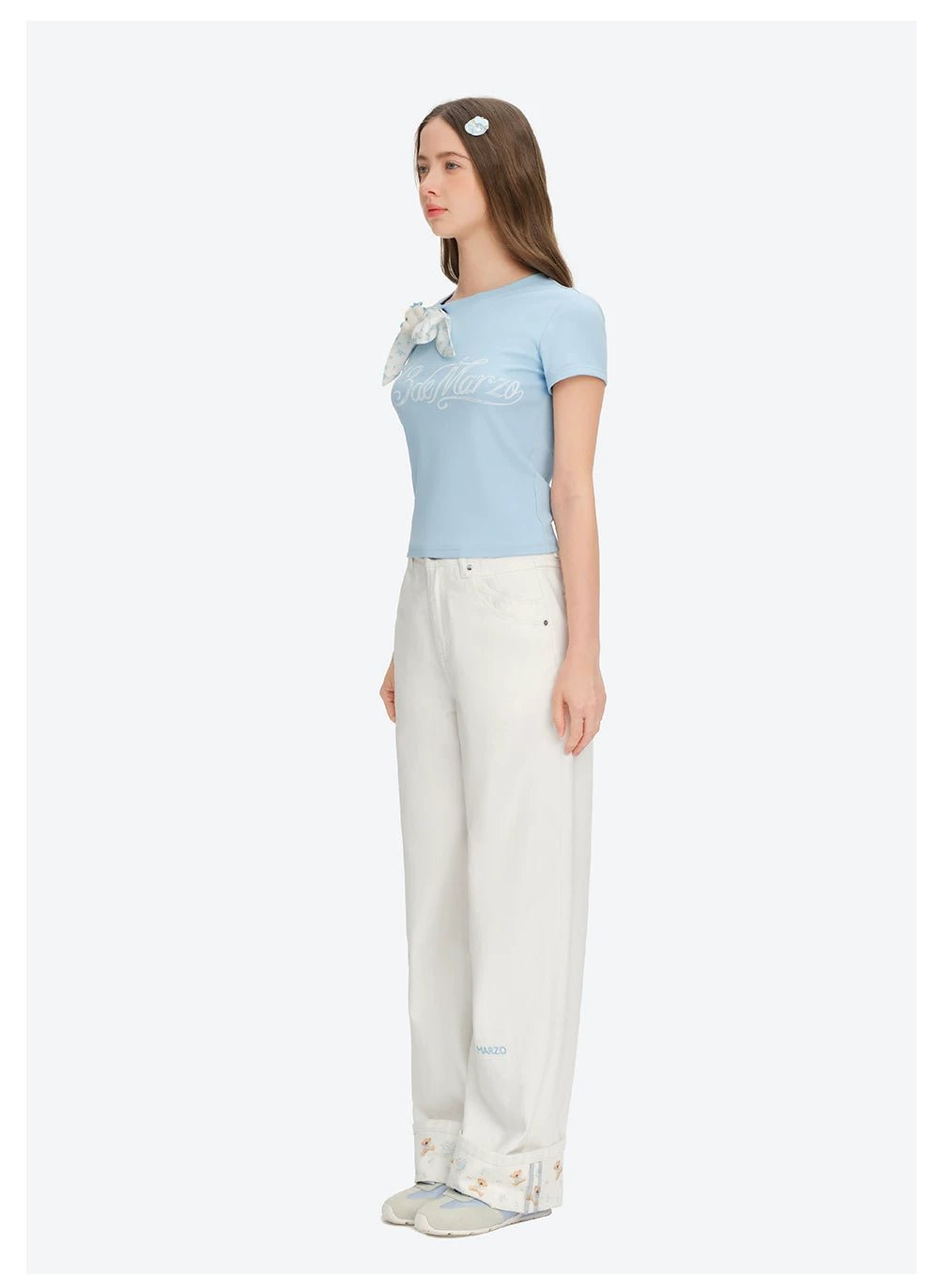 13DE MARZO Blue T-shirt with Overlapping Collar Loops | MADAX