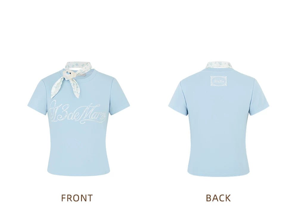 13DE MARZO Blue T-shirt with Overlapping Collar Loops | MADAX