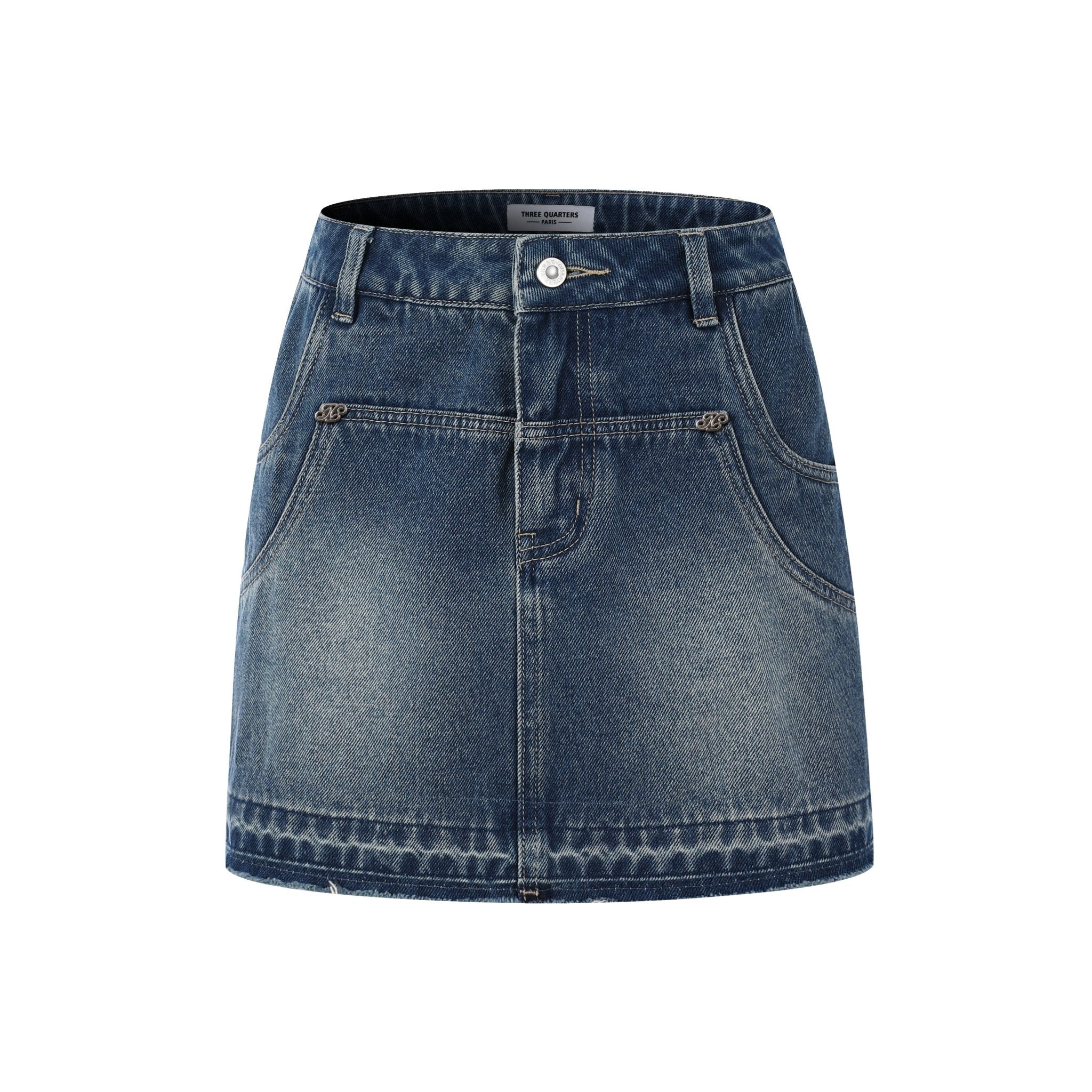 THREE QUARTERS Blue Vintage Wrap Denim Skirt | MADA IN CHINA