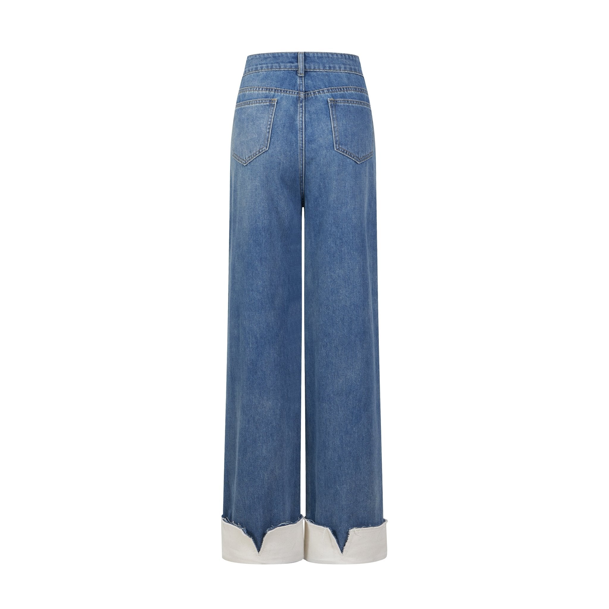 THREE QUARTERS Blue Washed Colorblocked Straight Leg Jeans | MADA IN CHINA