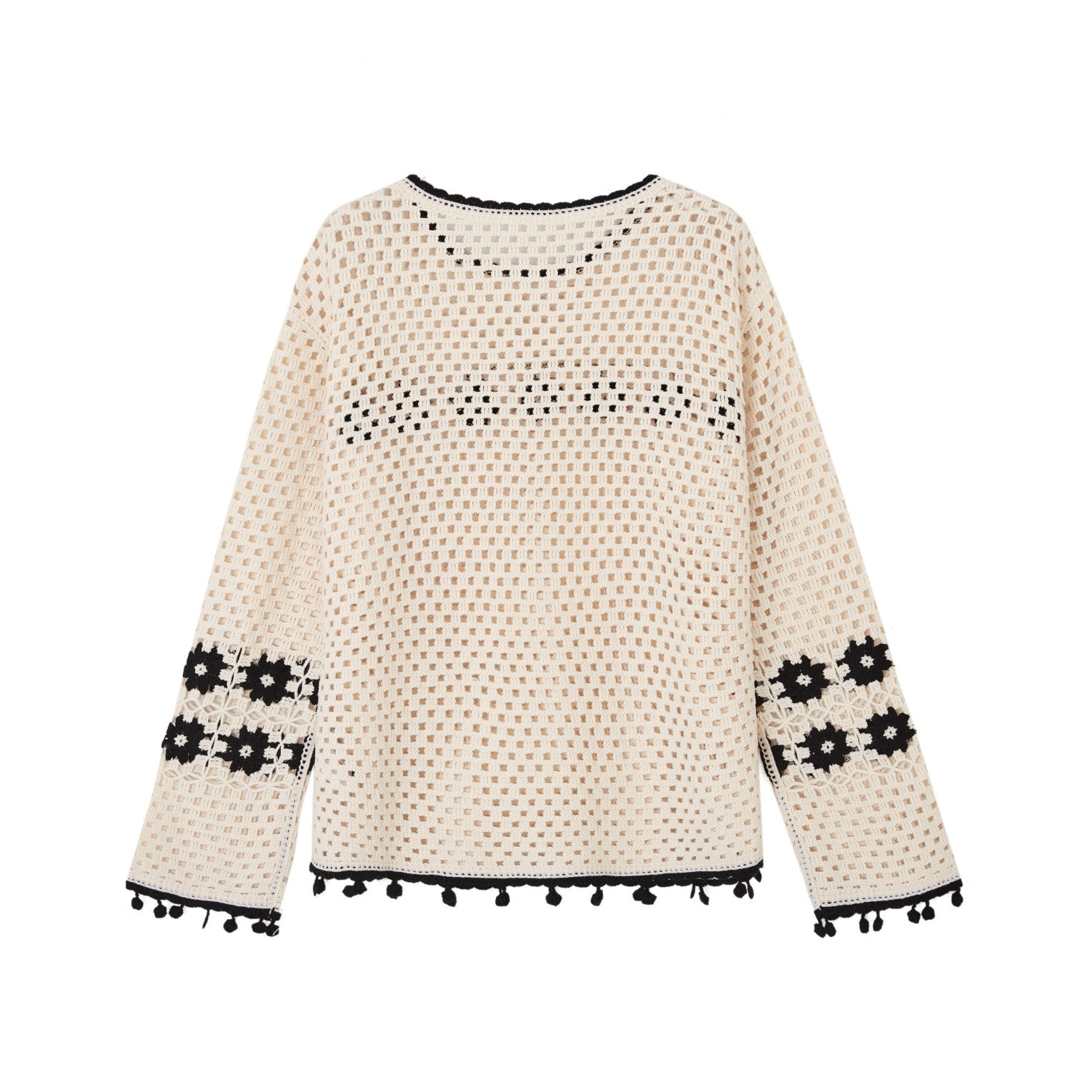 SOMESOWE Bohemian Style Hollow Crew Neck Sweater In Beige | MADAX