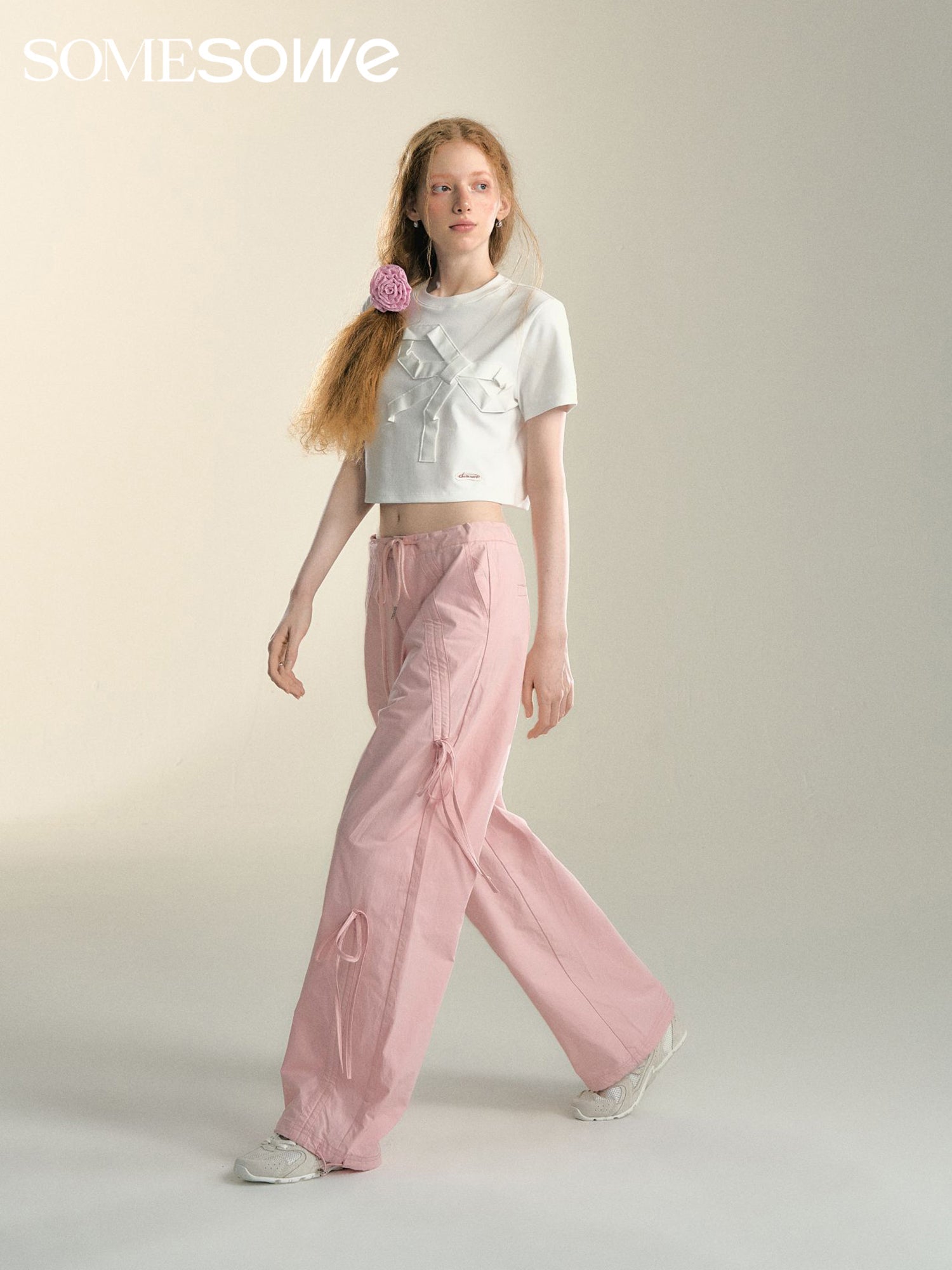 SOMESOWE Bow Drawstring Cargo Pants Pink | MADA IN CHINA