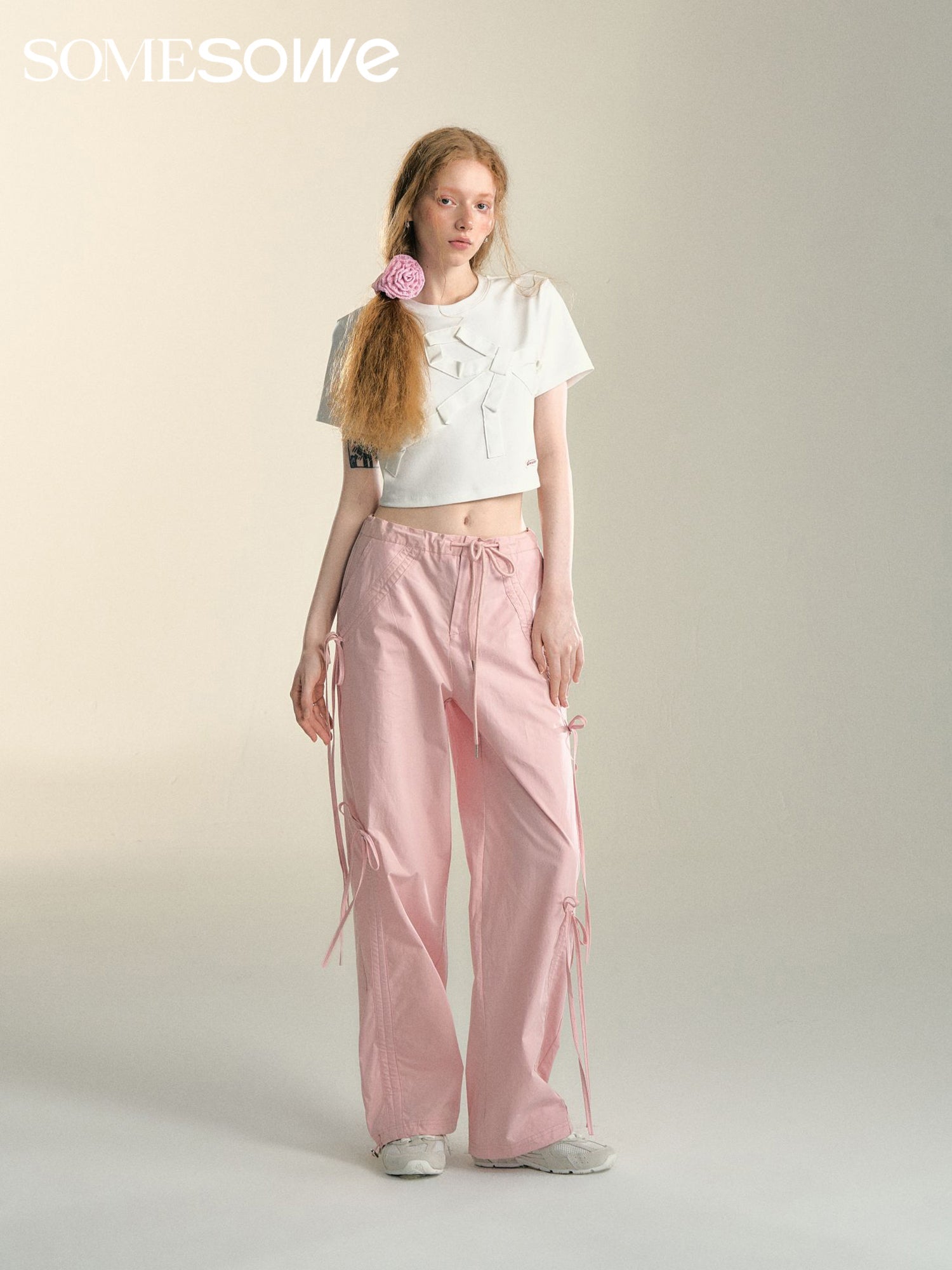 SOMESOWE Bow Drawstring Cargo Pants Pink | MADA IN CHINA