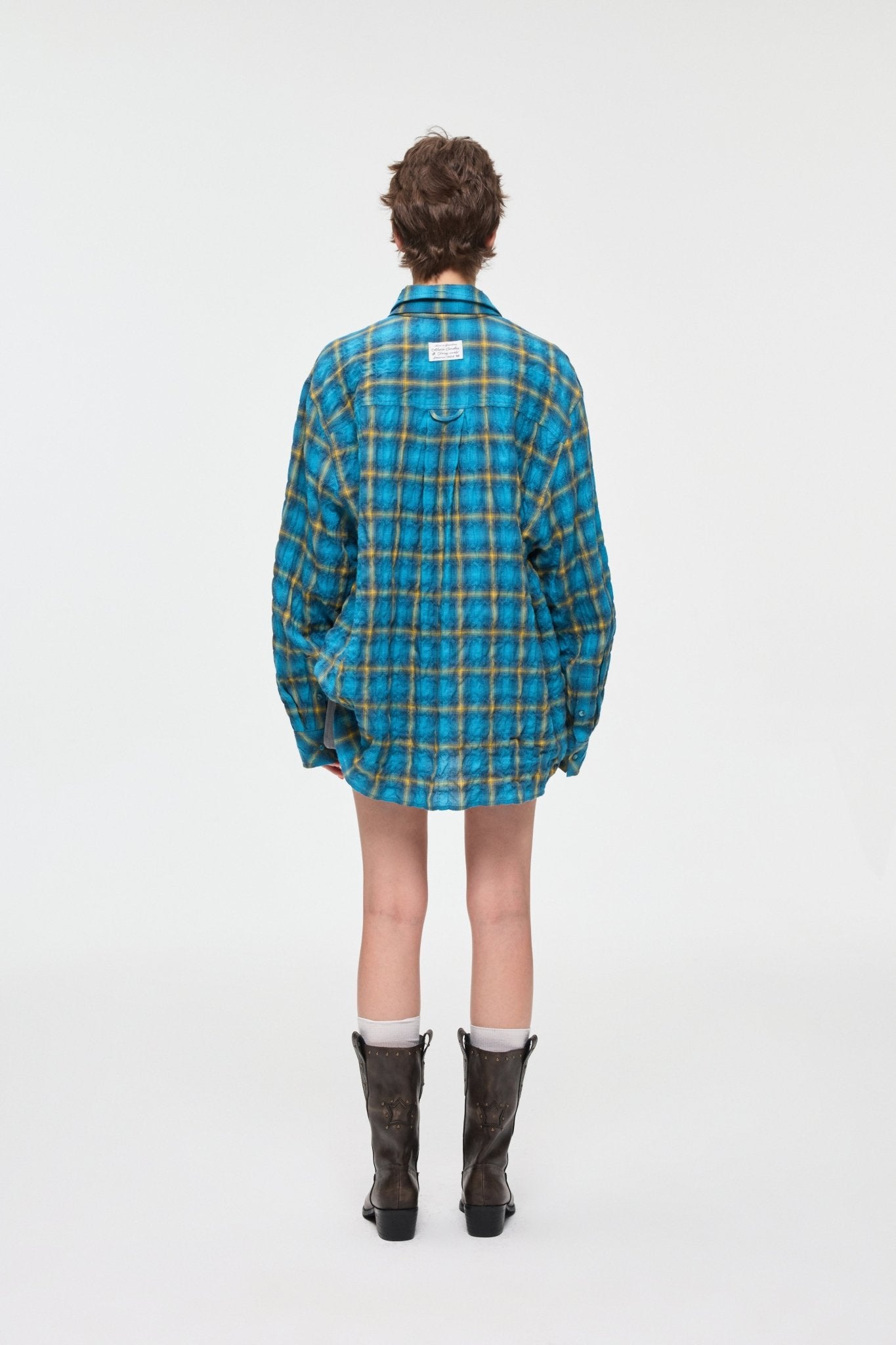 Alexia Sandra Bow Tie Plaid Pleated Shirt In Blue | MADAX