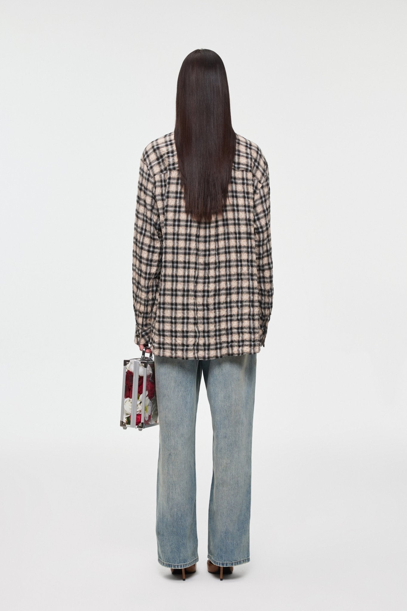 Alexia Sandra Bow Tie Plaid Pleated Shirt In Khaki | MADAX