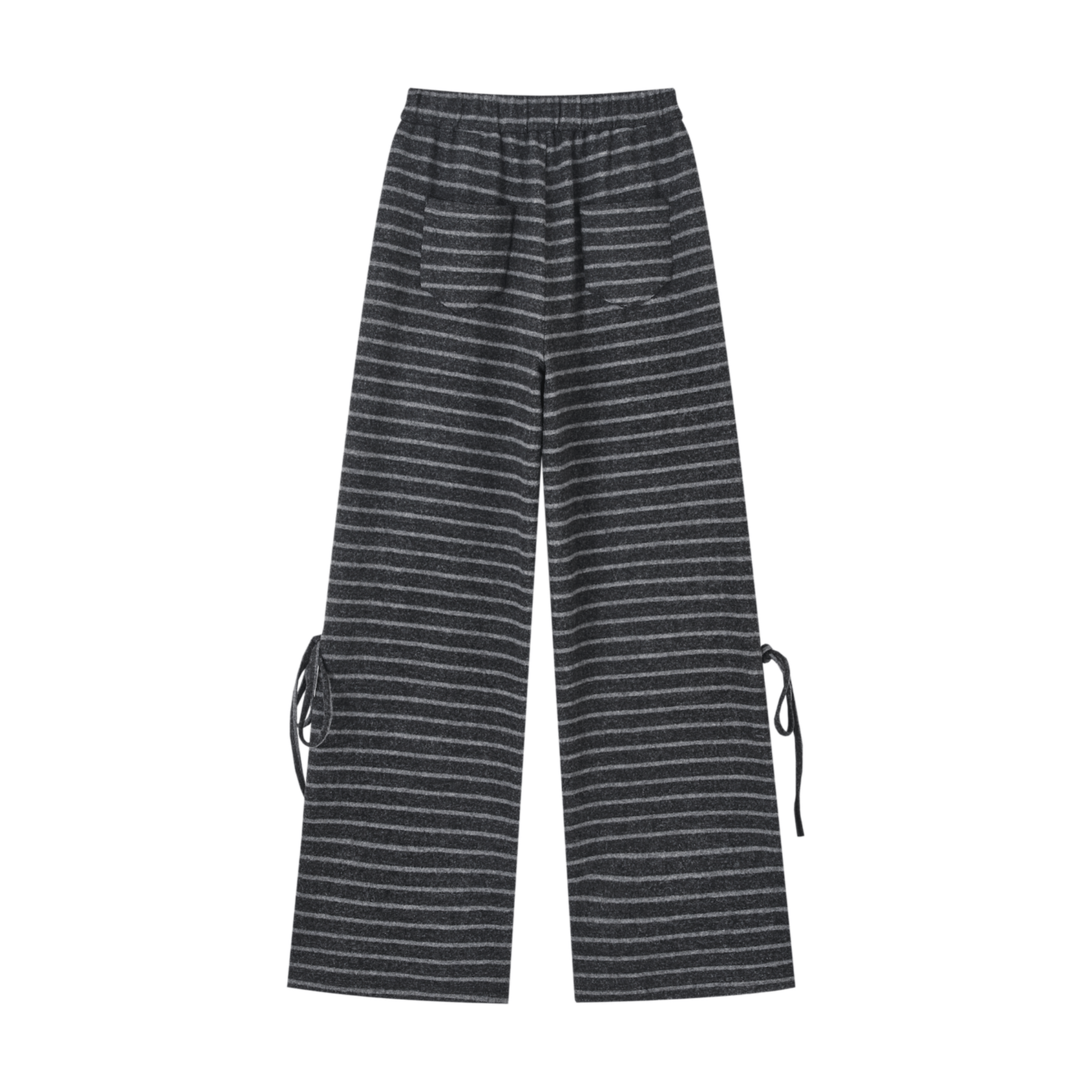 SOMESOWE Bow - tie Striped Tweed Trousers in Dark Gray Stripes | MADAX