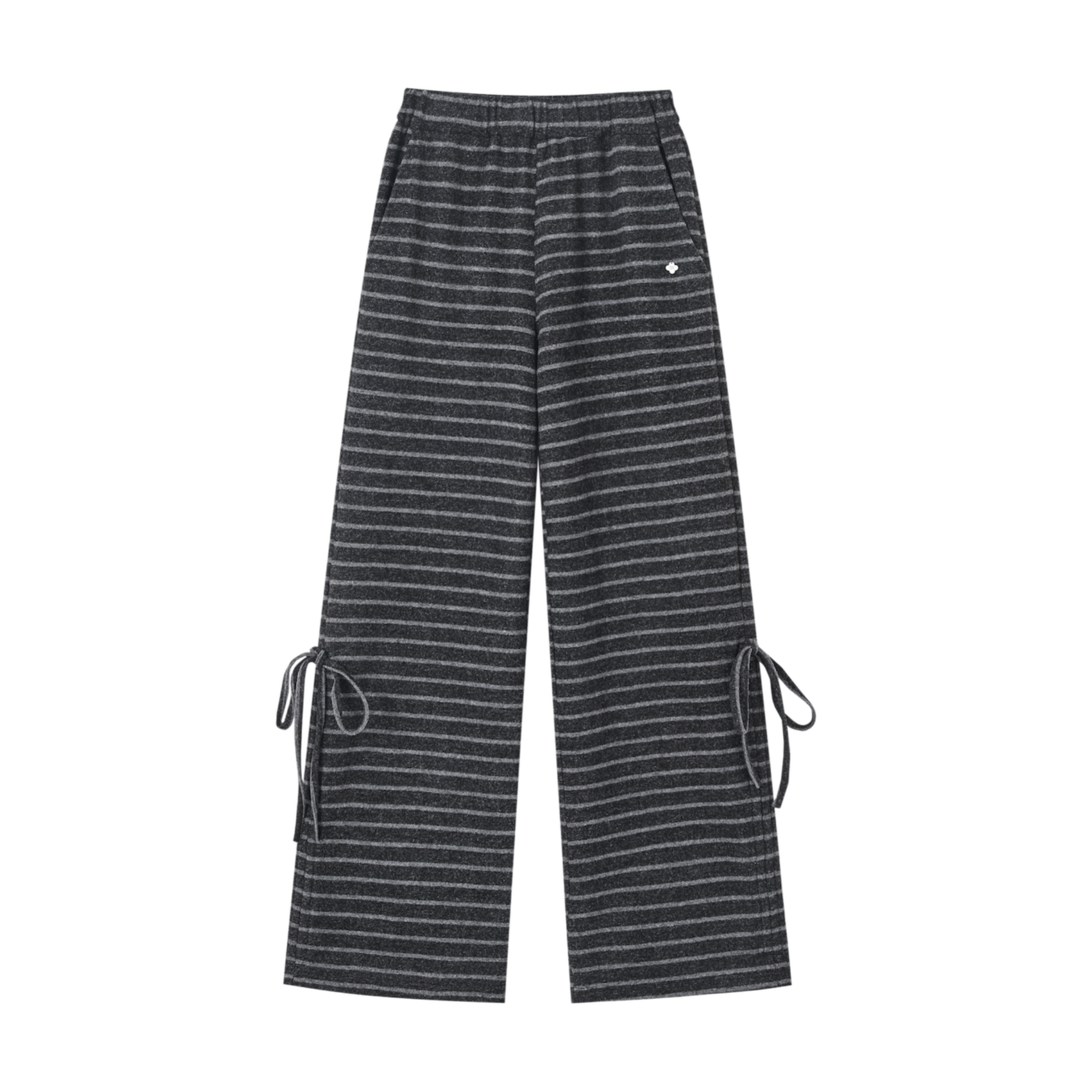 SOMESOWE Bow - tie Striped Tweed Trousers in Dark Gray Stripes | MADAX