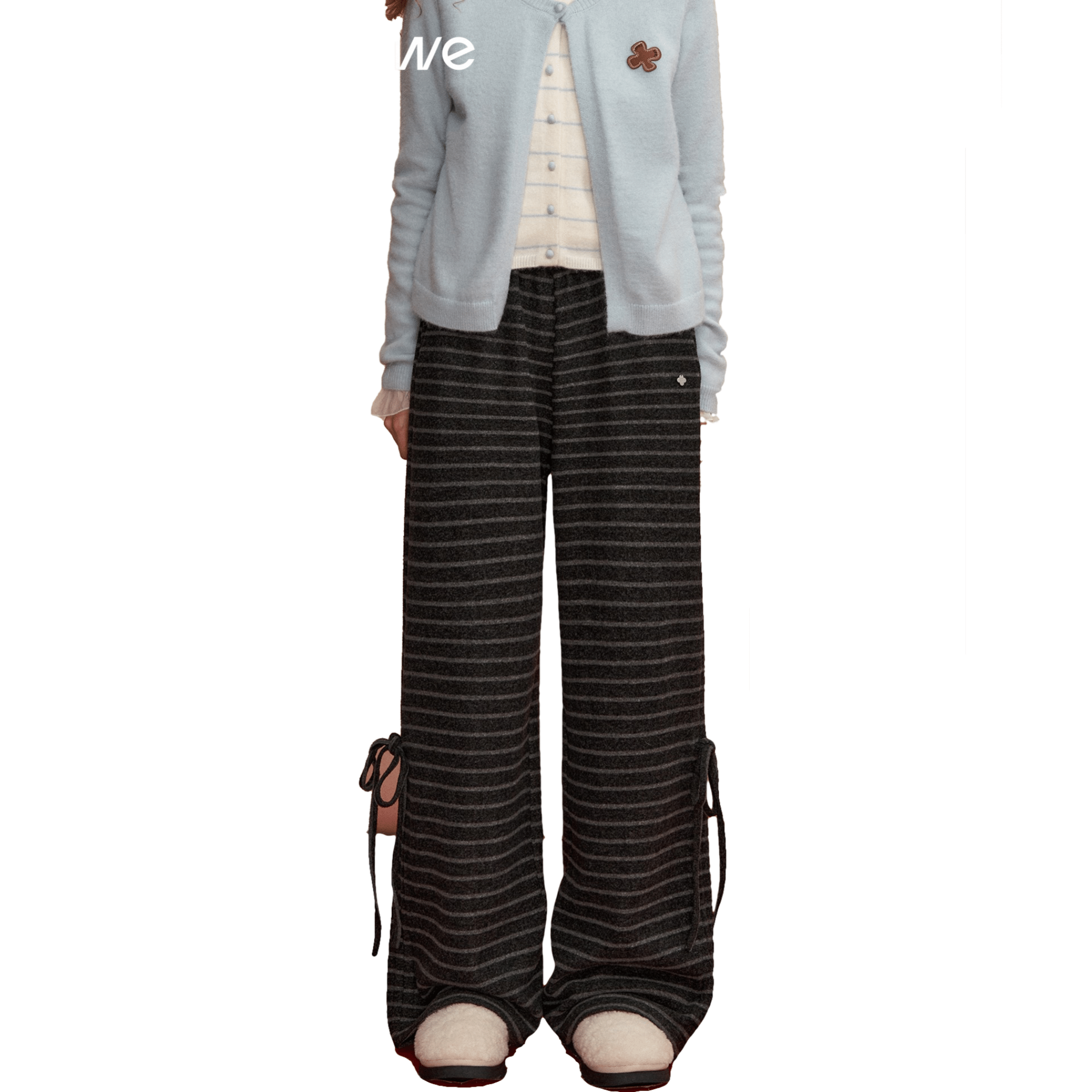 SOMESOWE Bow - tie Striped Tweed Trousers in Dark Gray Stripes | MADAX