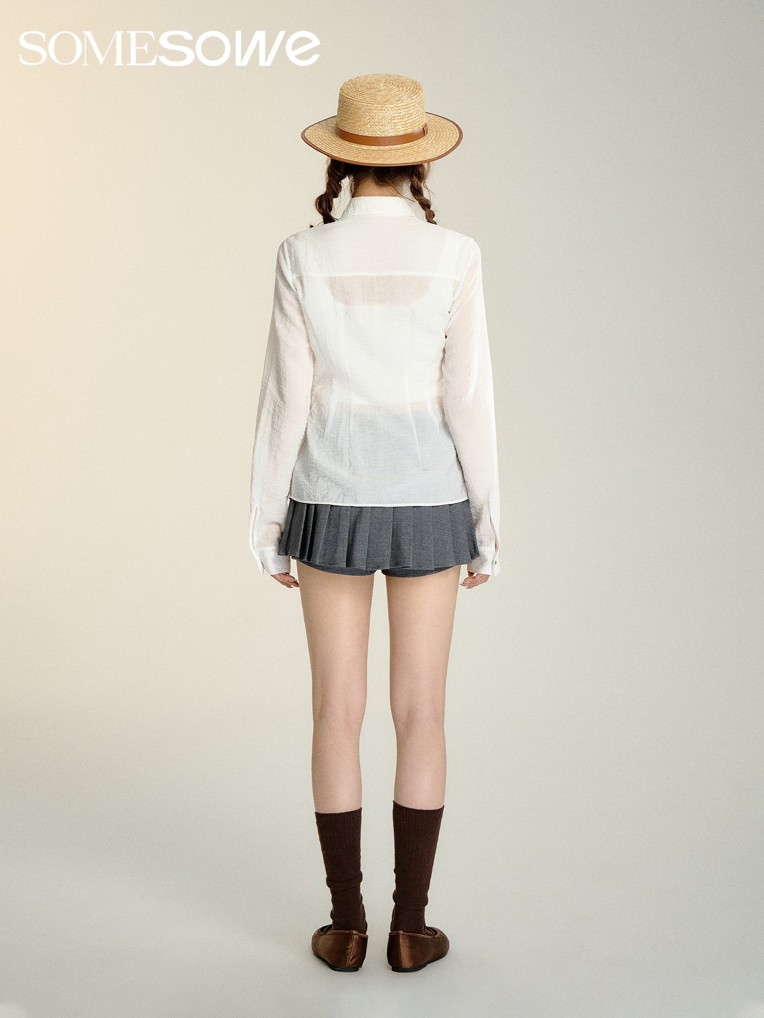 SOMESOWE Bow Waist Pleated Shirt in White | MADA IN CHINA