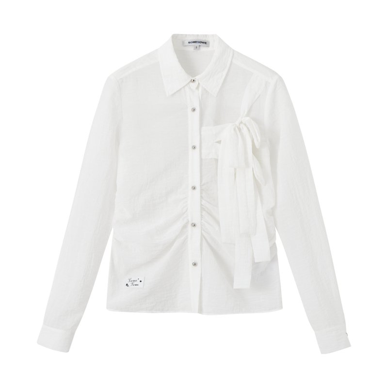 SOMESOWE Bow Waist Pleated Shirt in White | MADA IN CHINA