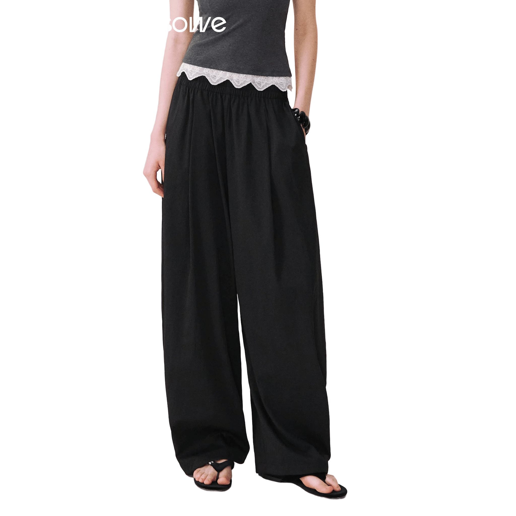 SOMESOWE Breathable, Loose-fitting Casual Lantern Pants in Black | MADAX