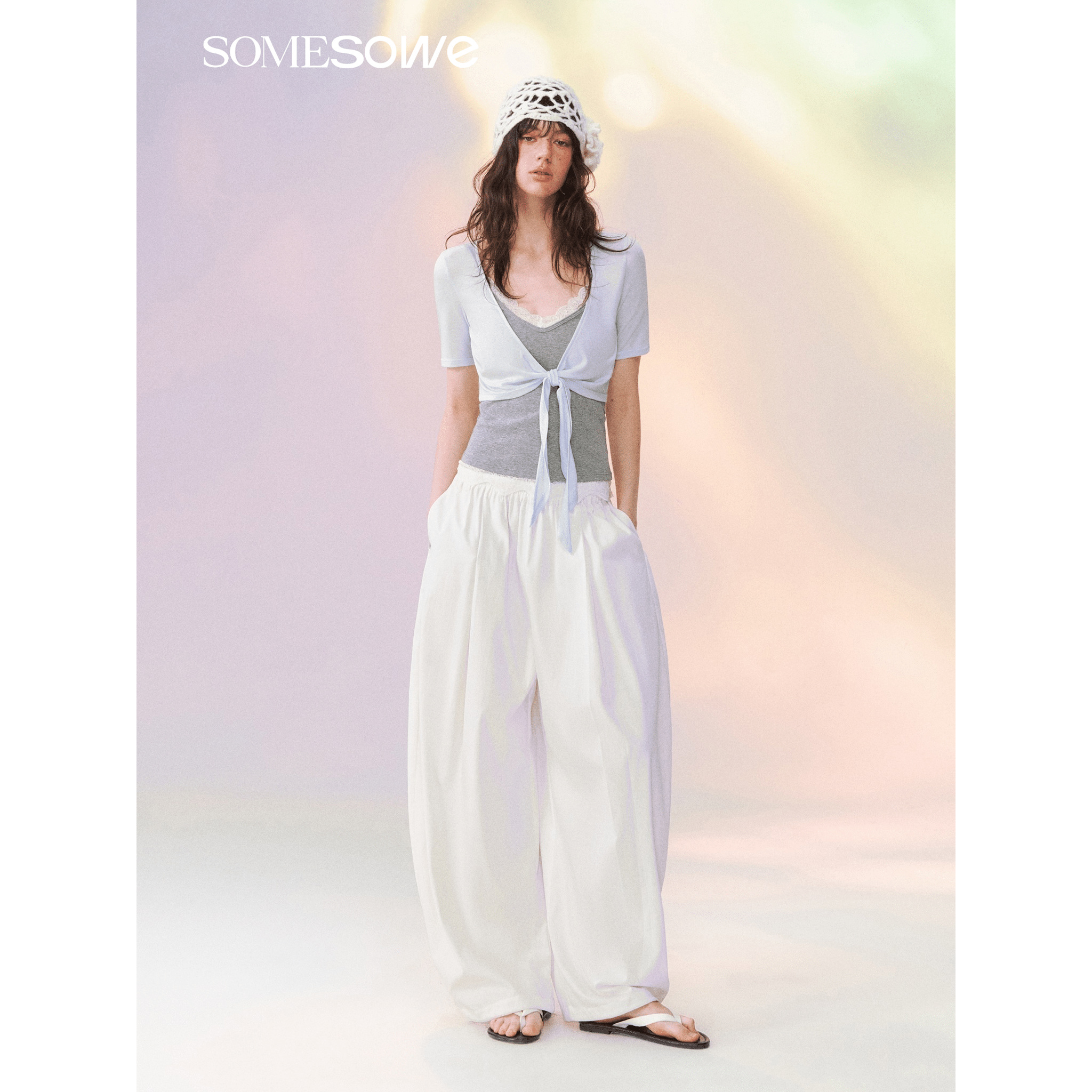SOMESOWE Breathable, Loose-fitting Casual Lantern Pants in White | MADAX