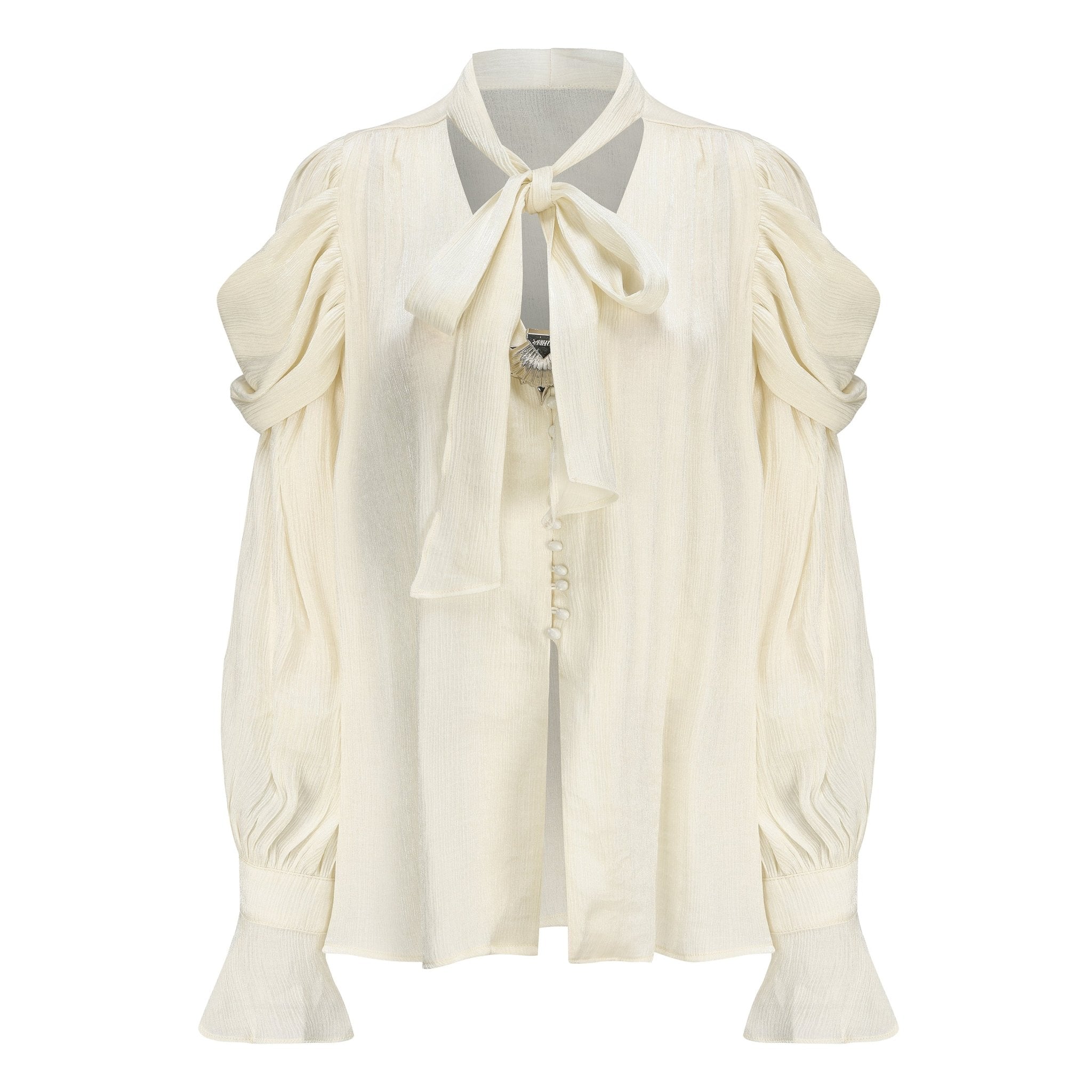 ARTE PURA Bright Yarn Ribbon Blouse In Off-white | MADA IN CHINA