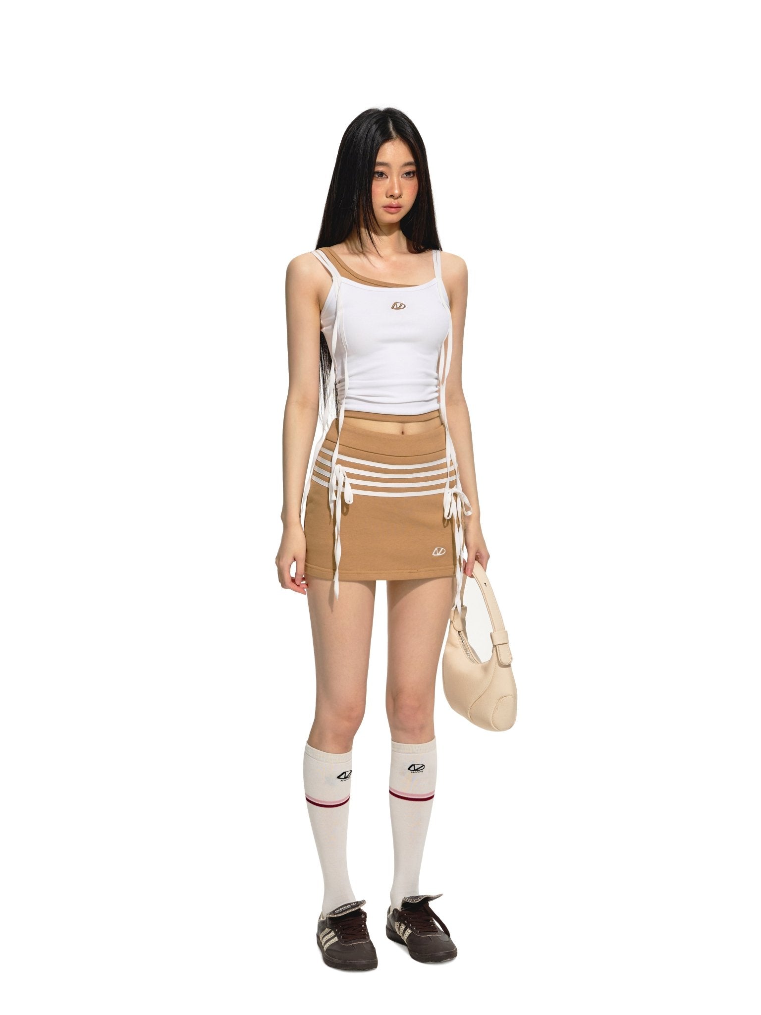 NAWS Brown and White Patchwork False Two Piece Vest Camisole | MADA IN CHINA