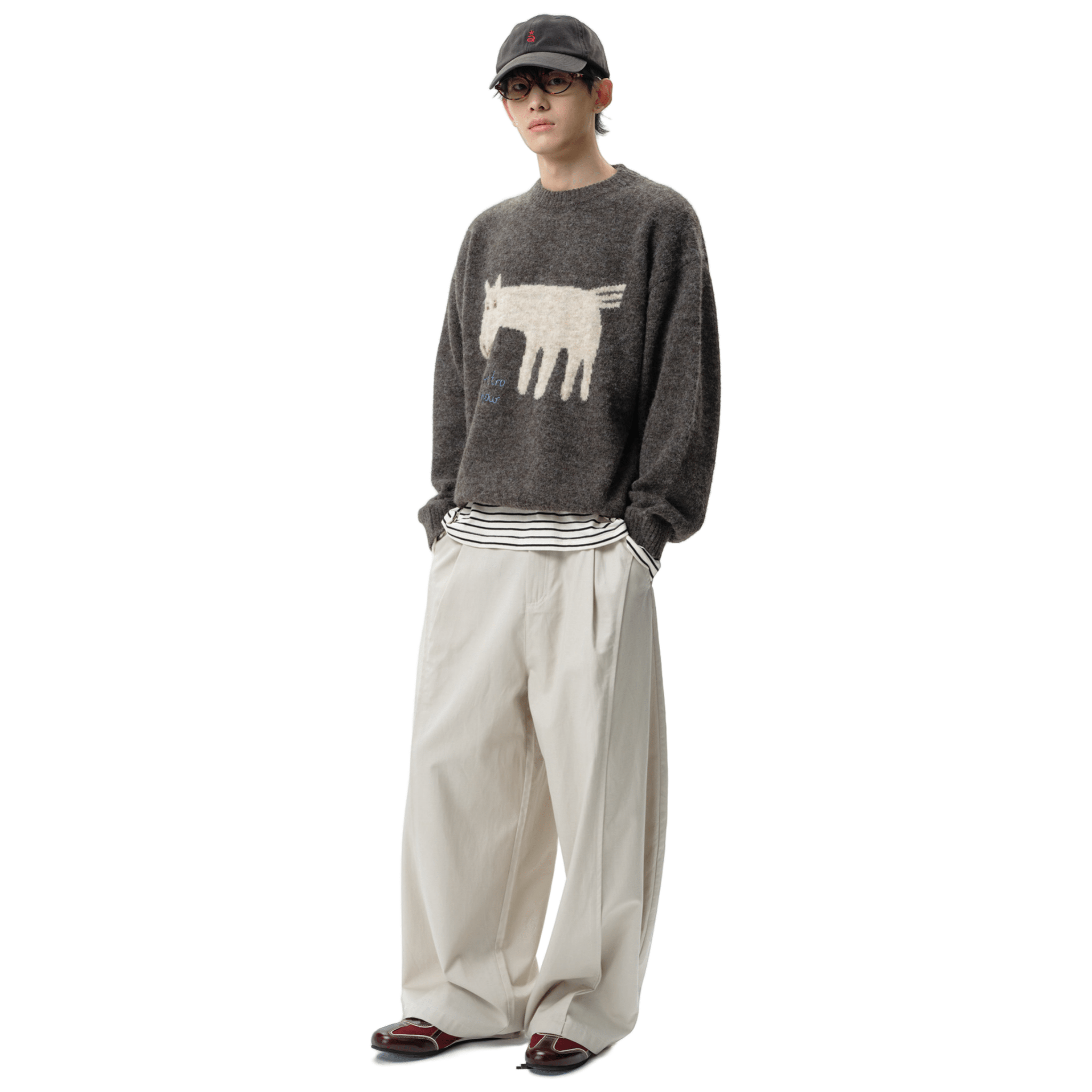 ARCH Brown Color - blocked Pony Crew Neck Sweater | MADAX