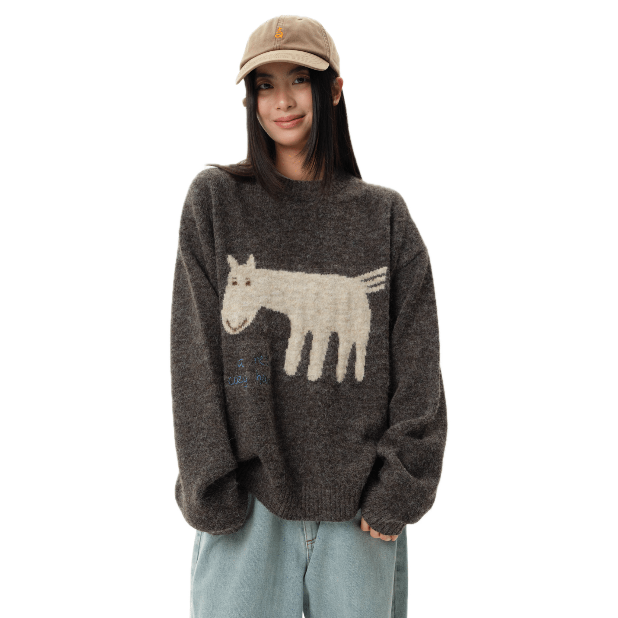 ARCH Brown Color - blocked Pony Crew Neck Sweater | MADAX