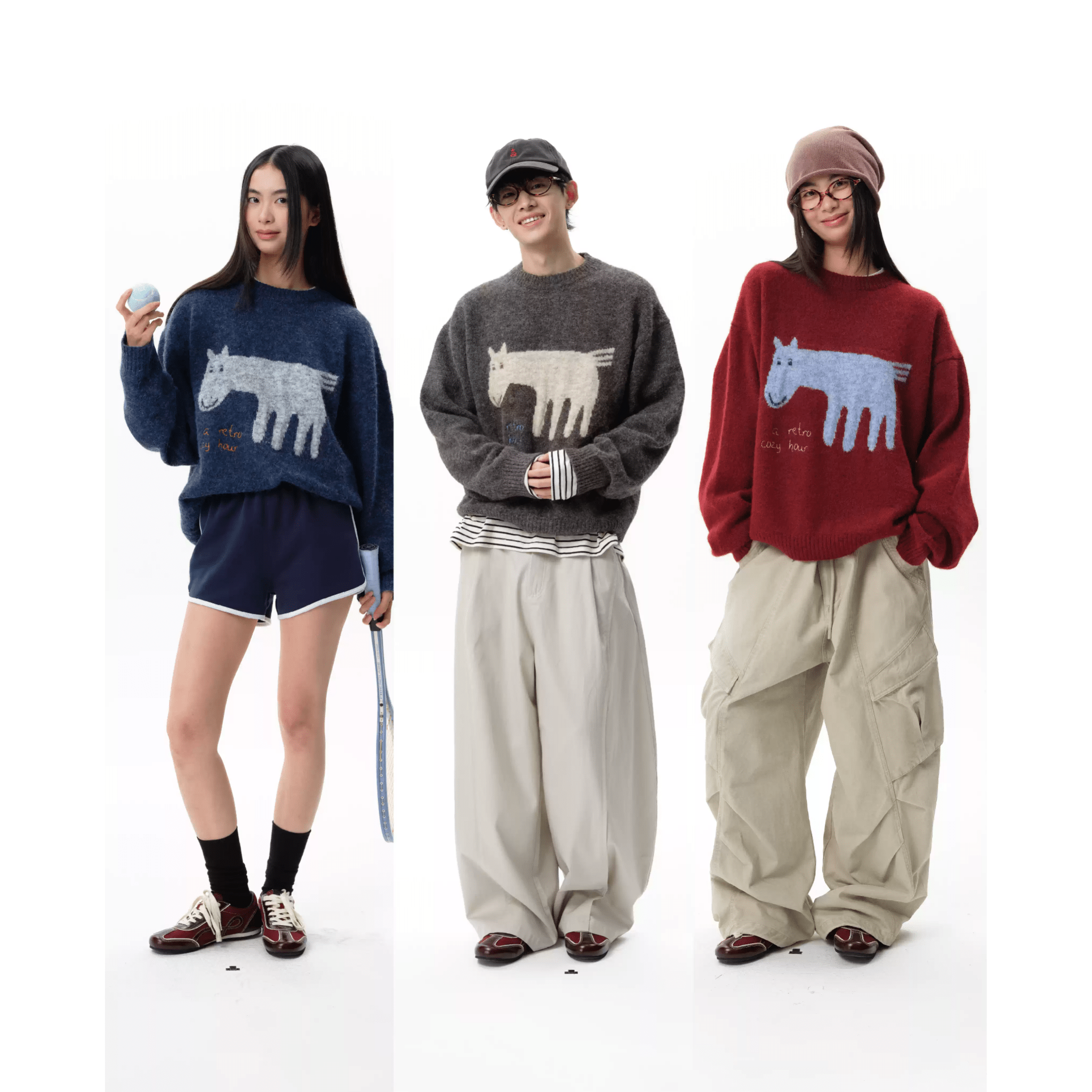 ARCH Brown Color - blocked Pony Crew Neck Sweater | MADAX