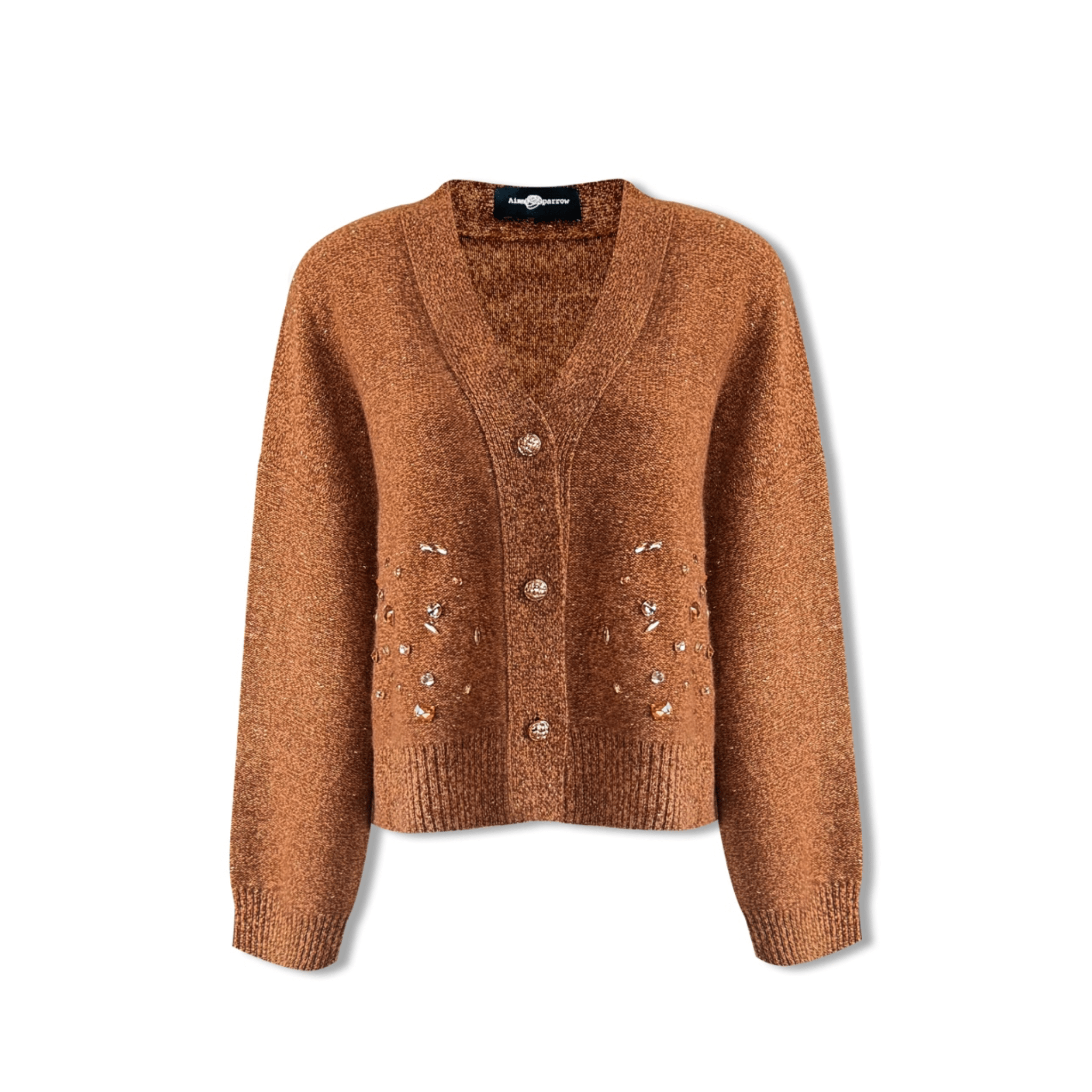 AIMME SPARROW Brown Diamond - embellished Knitted Cardigan | MADAX