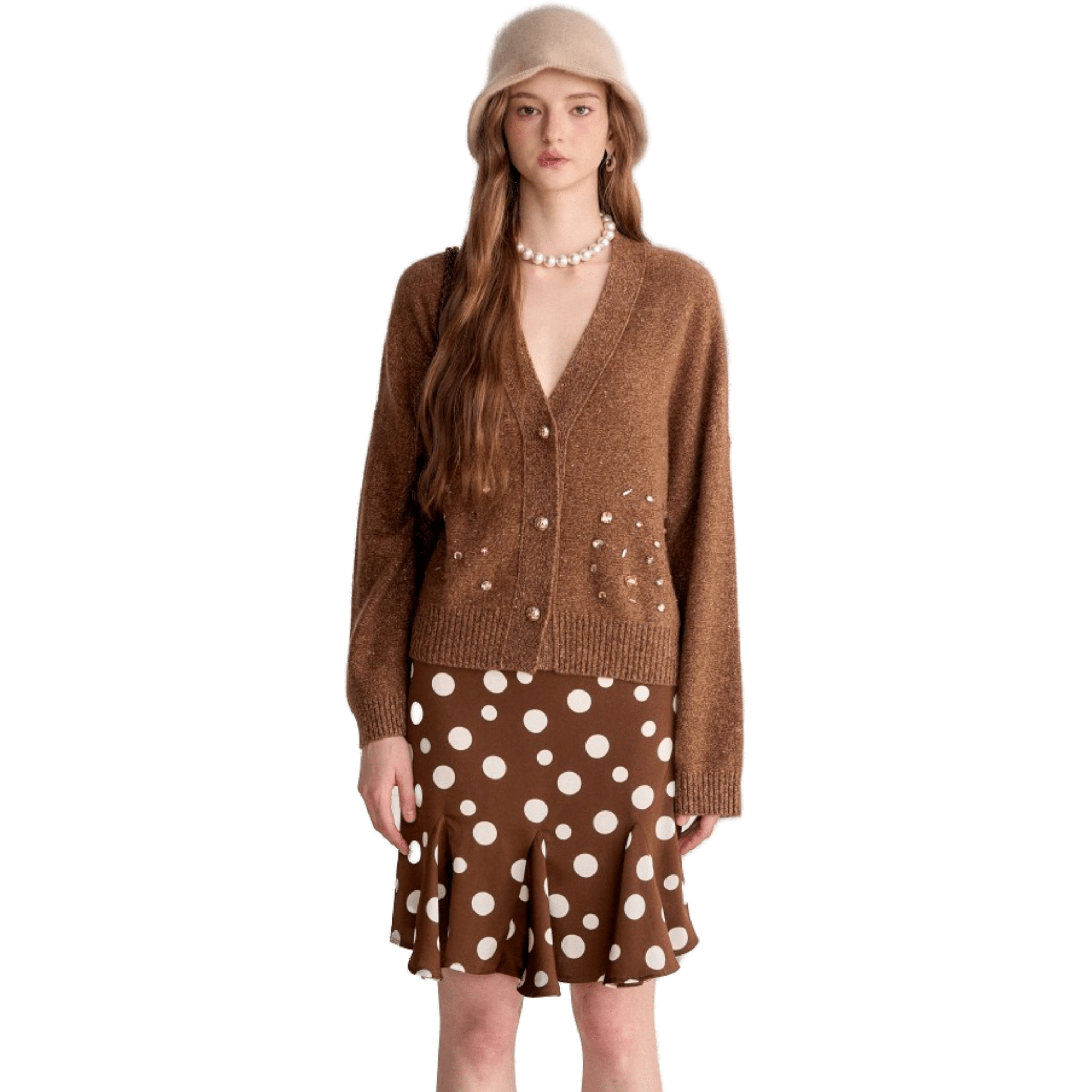 AIMME SPARROW Brown Diamond - embellished Knitted Cardigan | MADAX