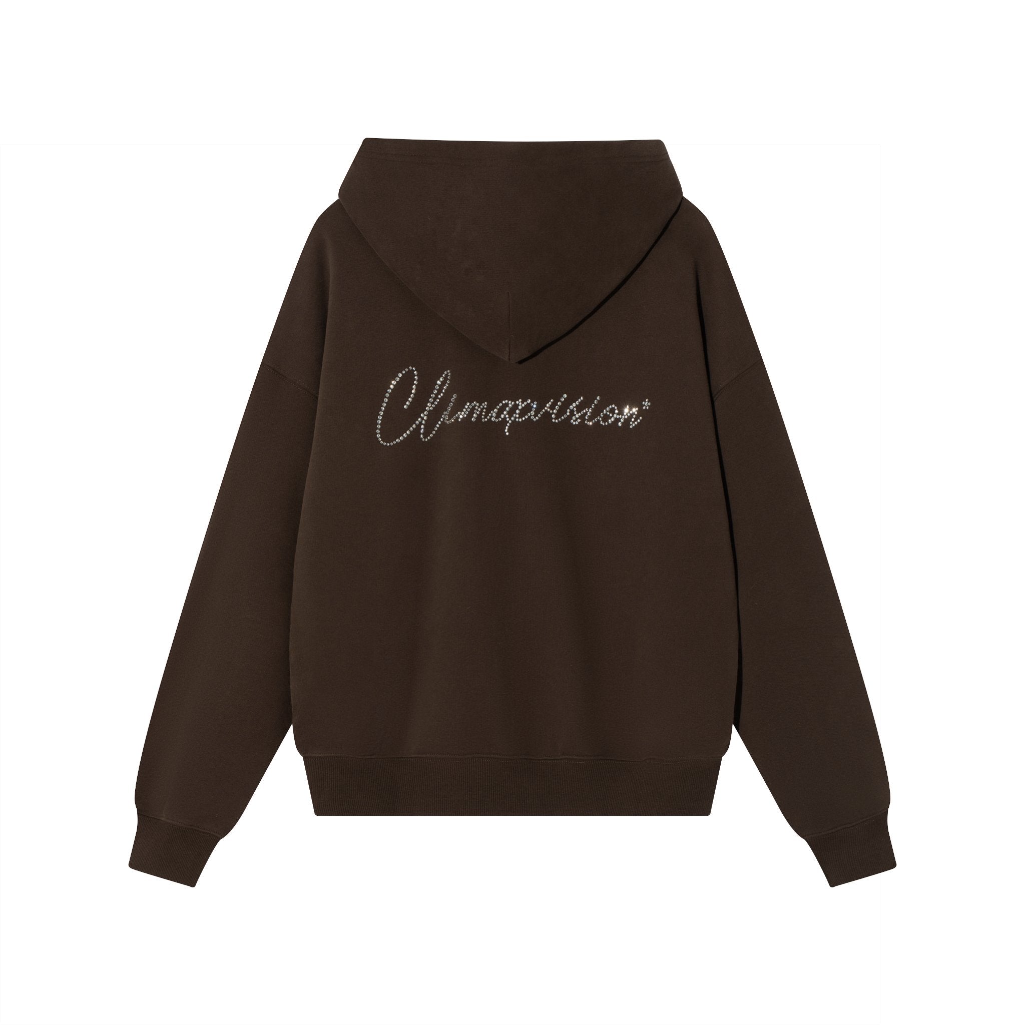 CLIMAX VISION Brown Fancy lettering rhinestone hoodie | MADAX