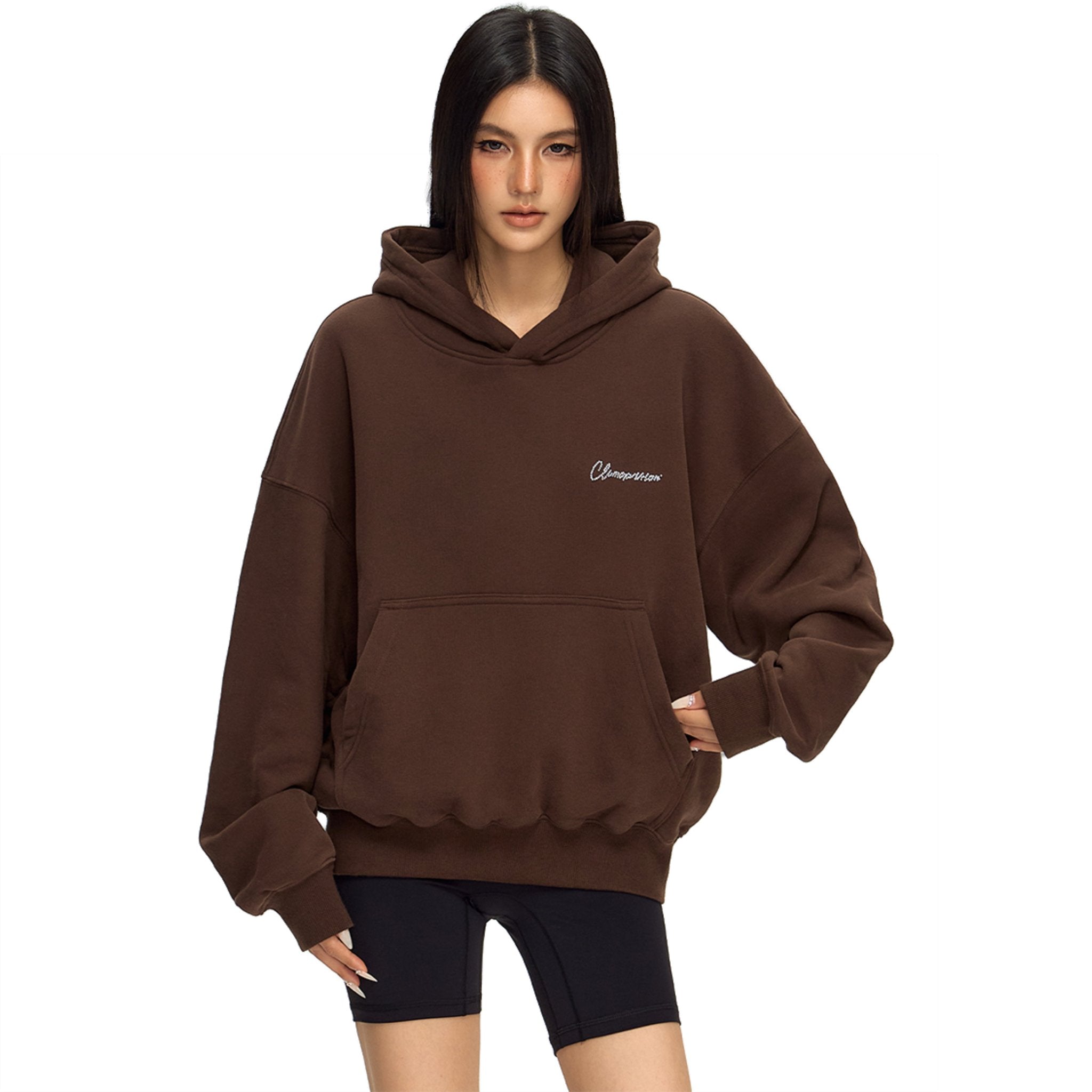 CLIMAX VISION Brown Fancy lettering rhinestone hoodie | MADAX