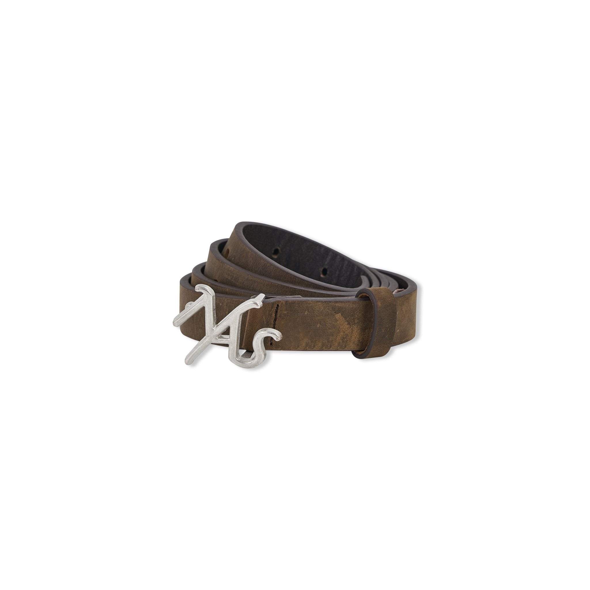 NAWS Brown High Line Logo Cowhide Thin Belt | MADAX