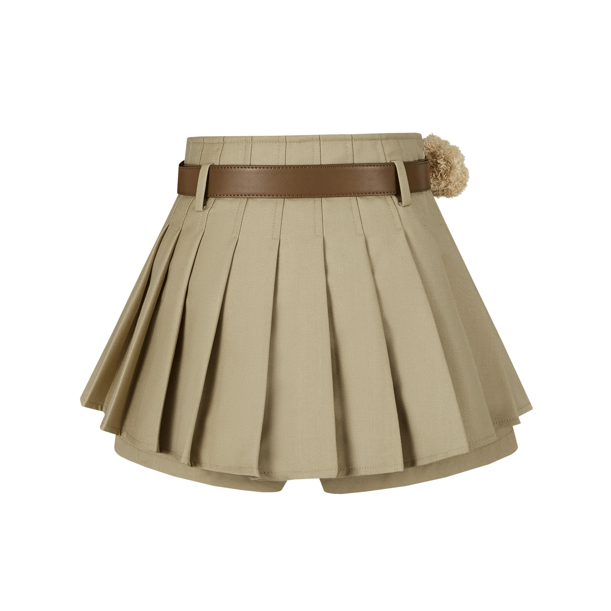 13DE MARZO Brown High Waist Belt Pleated Skirt | MADA IN CHINA