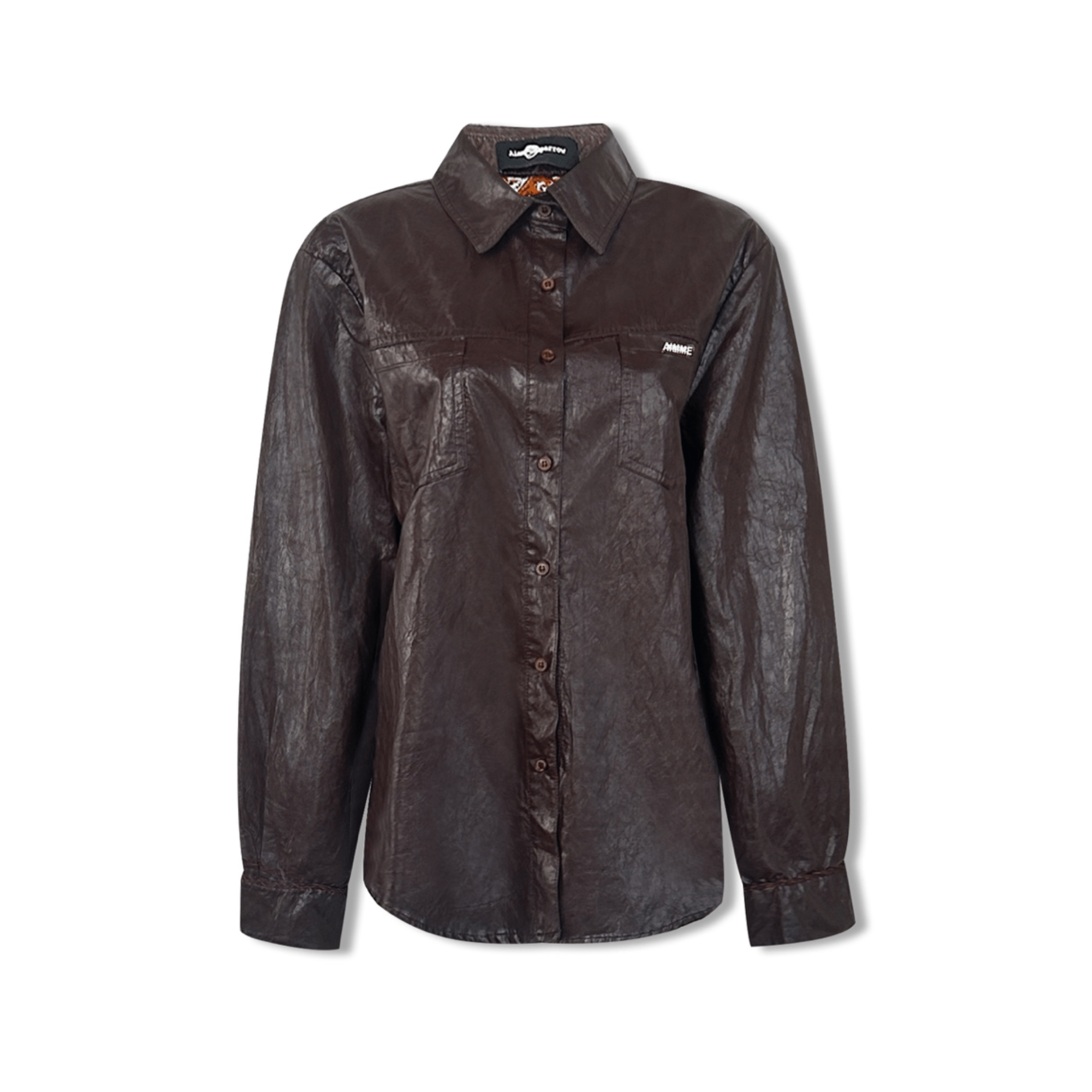 AIMME SPARROW Brown Leather Jacket with Logo | MADAX