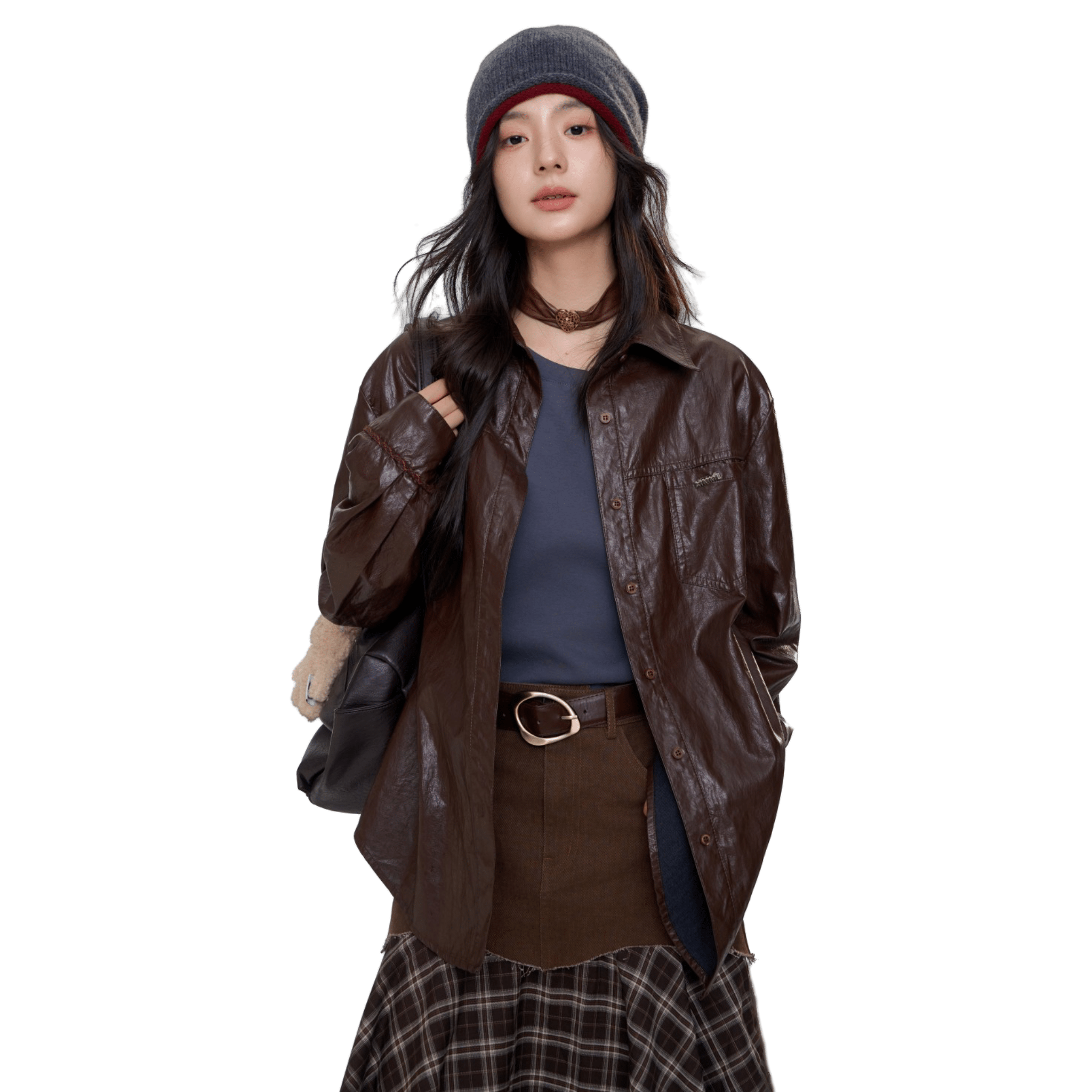AIMME SPARROW Brown Leather Jacket with Logo | MADAX