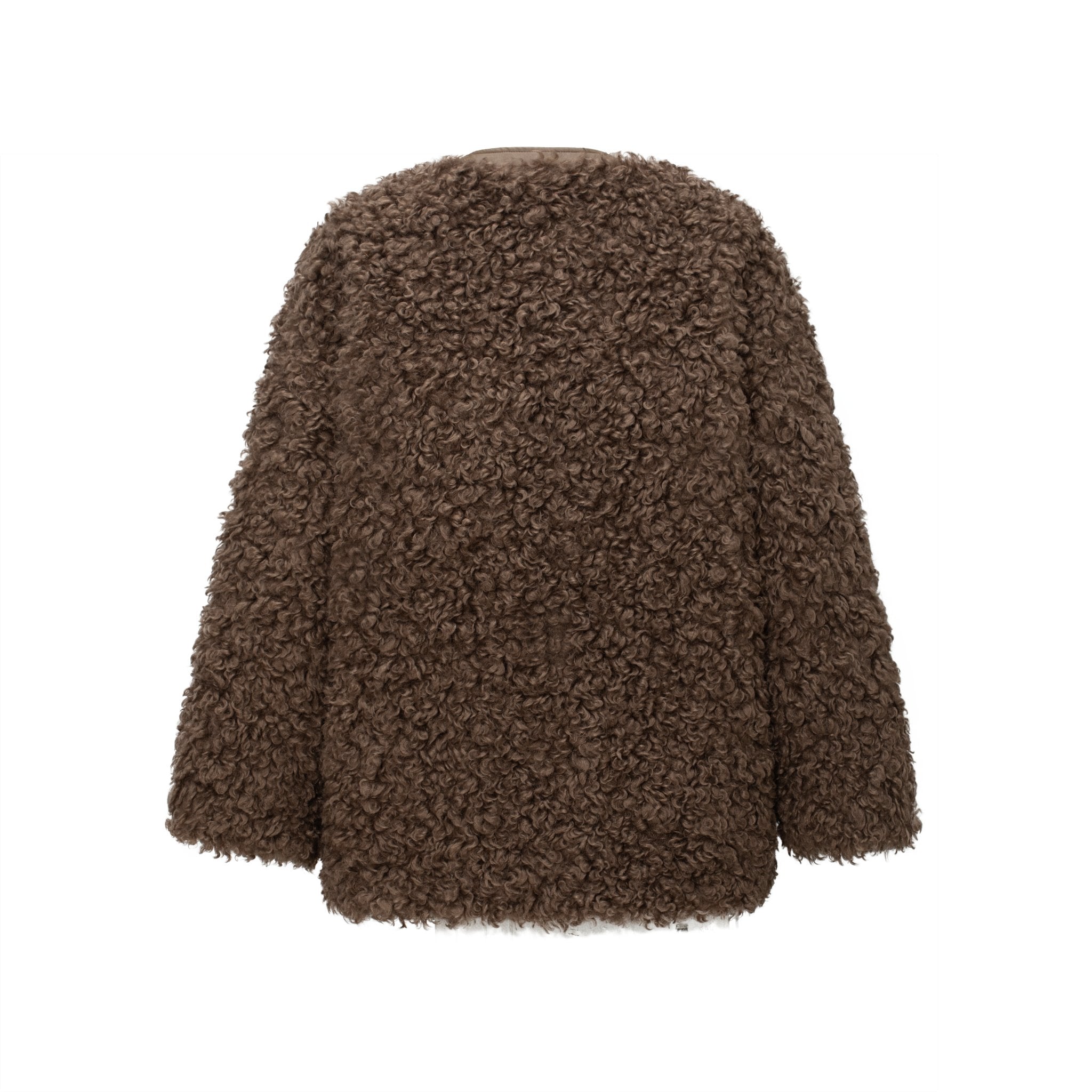 CLIMAX VISION Brown Oversized Round Neck Sherpa Coat | MADAX