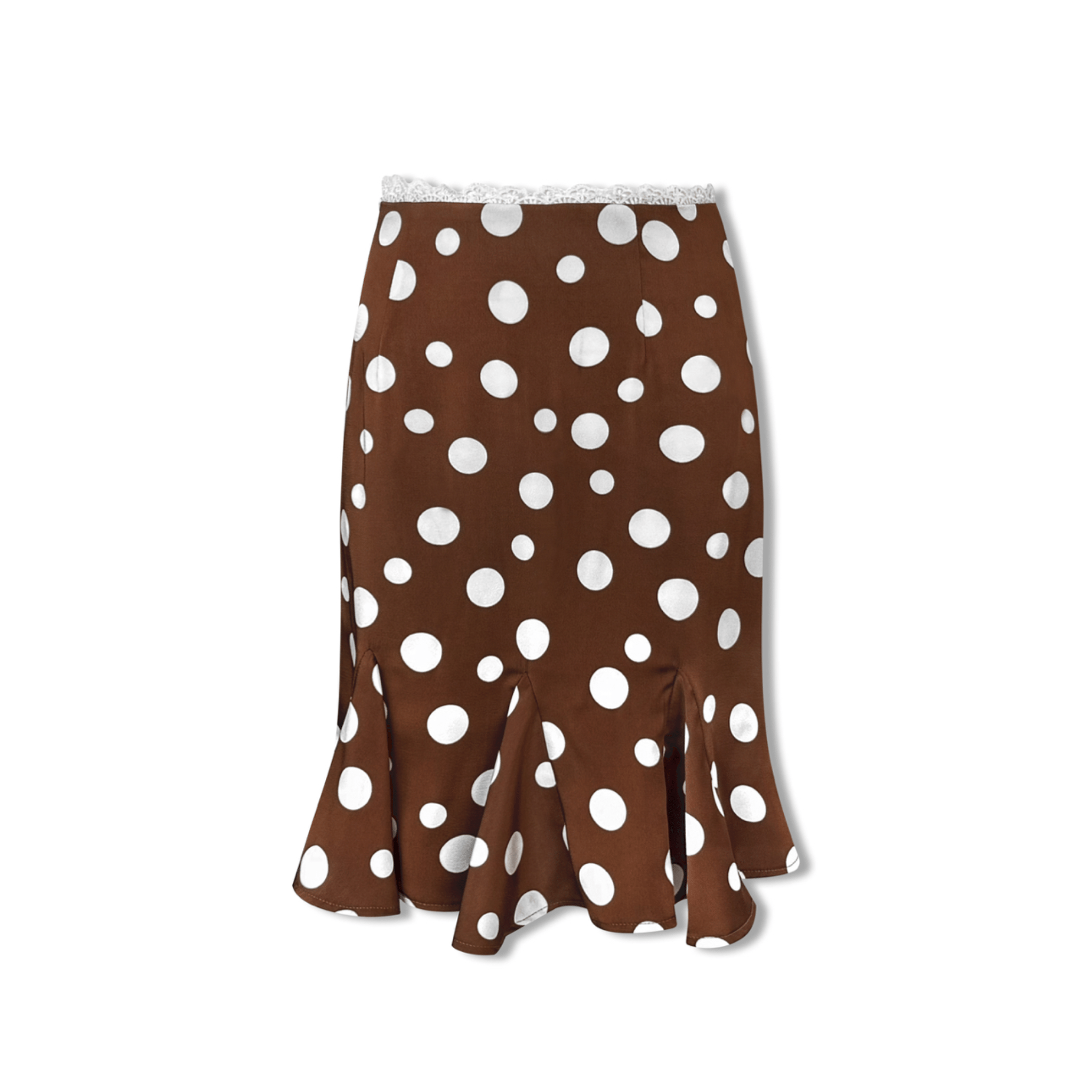 AIMME SPARROW Brown Polka Dot Ruffle Skirt | MADAX