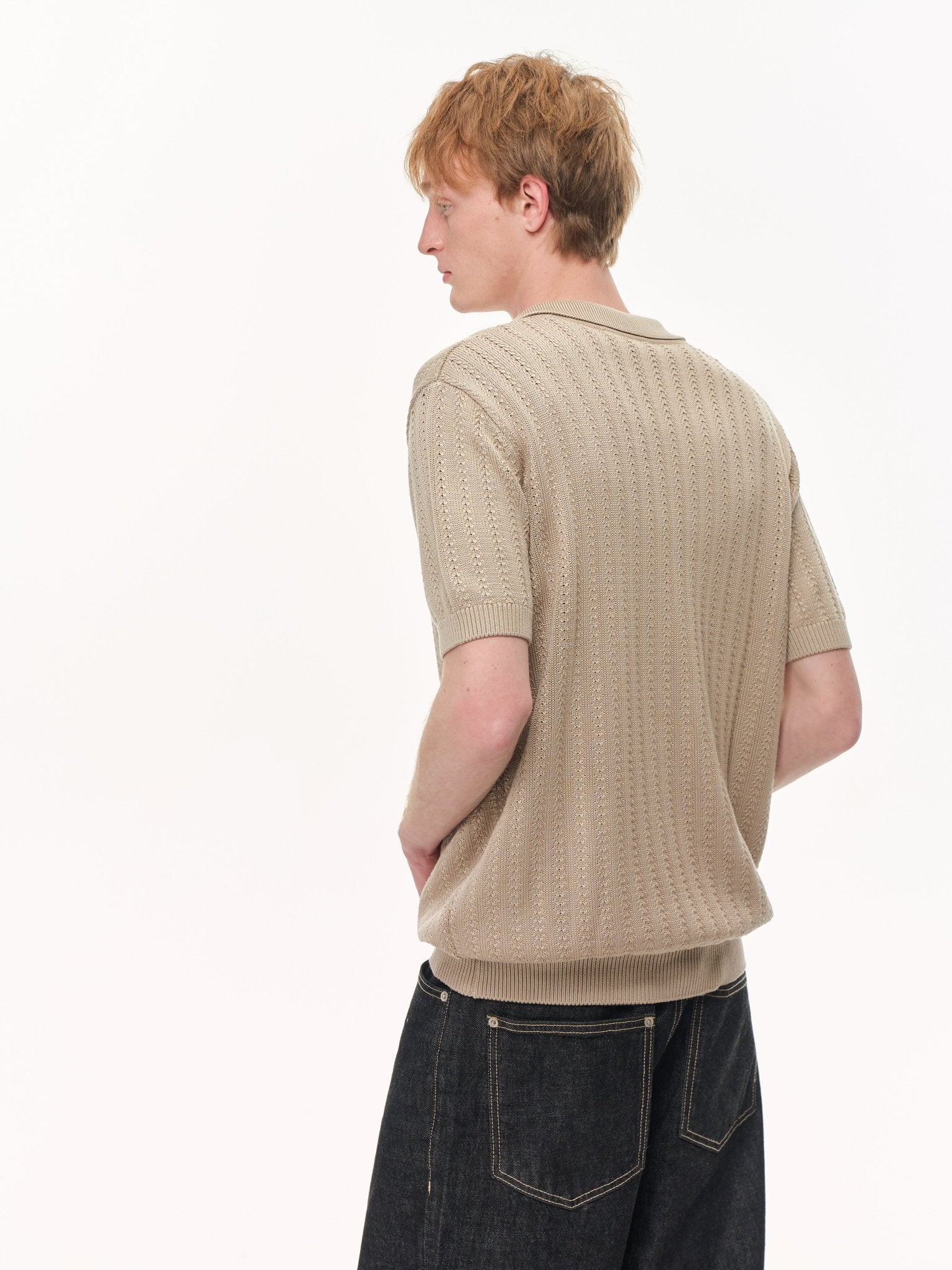 CLIMAX VISION Brown Wheat - Patterned Textured Knit Polo Shirt | MADAX