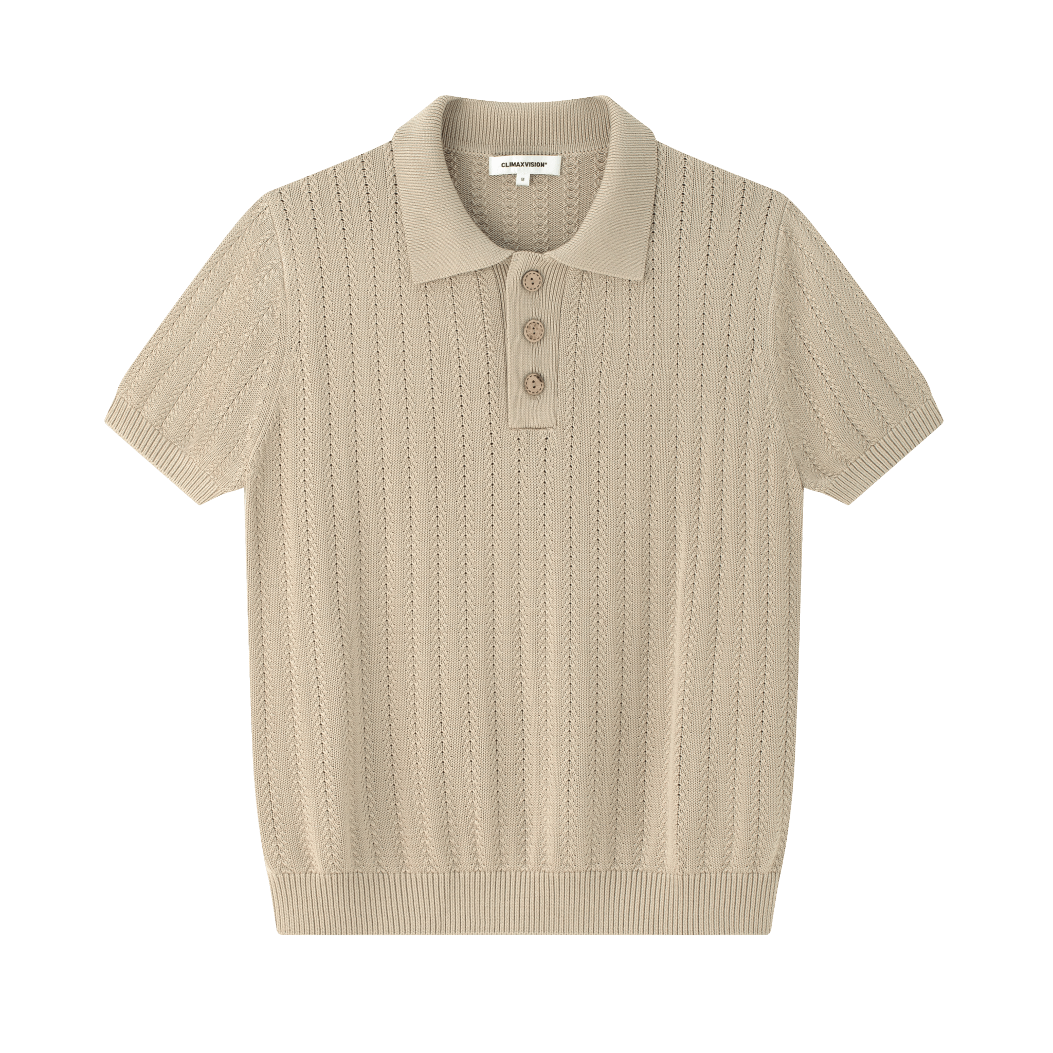 CLIMAX VISION Brown Wheat - Patterned Textured Knit Polo Shirt | MADAX