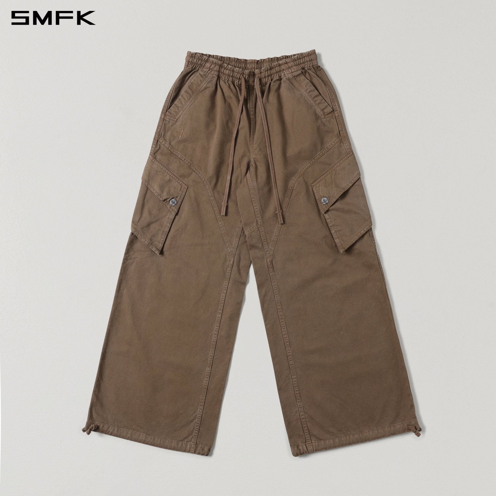 SMFK Brown Wide-Leg Athletic Cargo Pants | MADAX