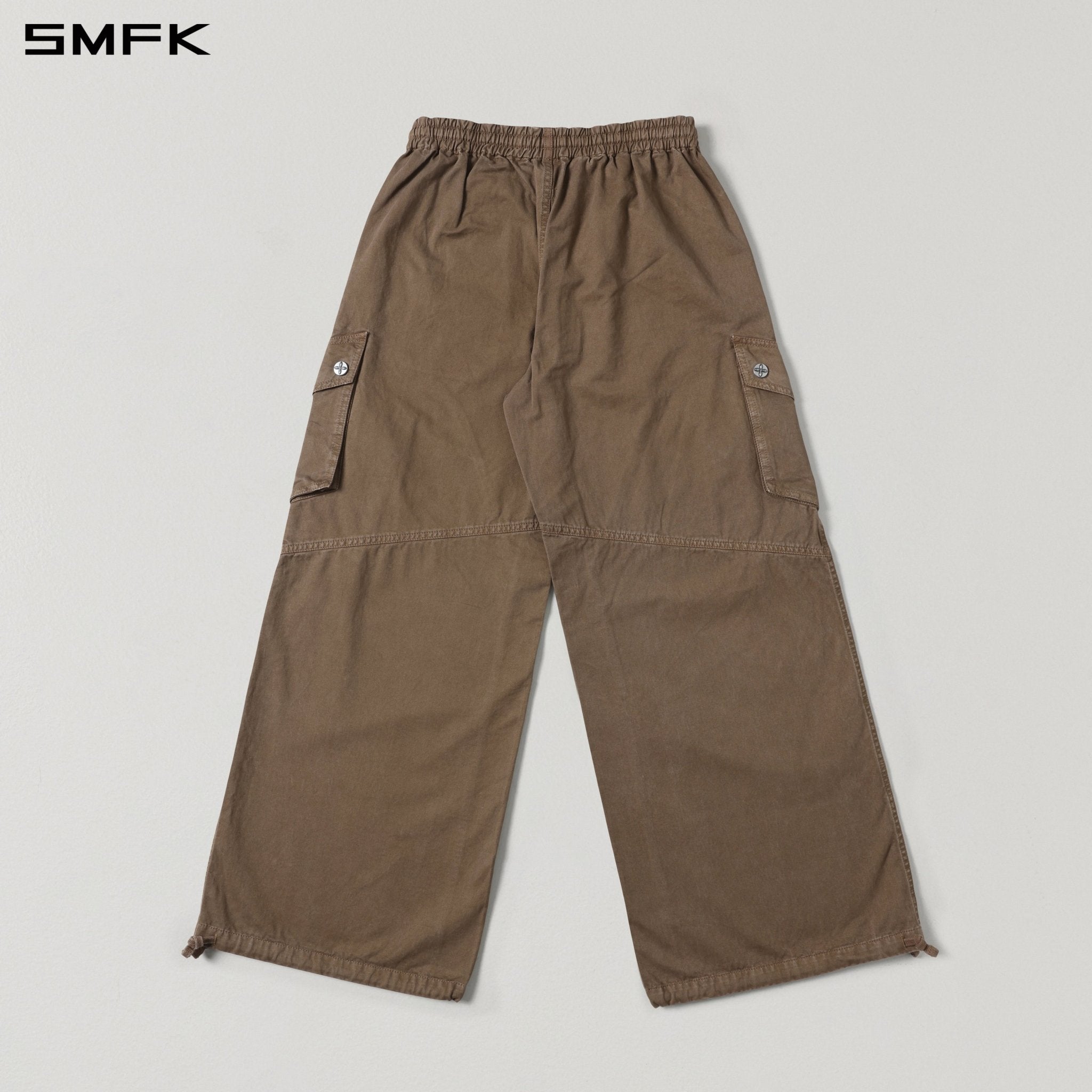 SMFK Brown Wide-Leg Athletic Cargo Pants | MADAX