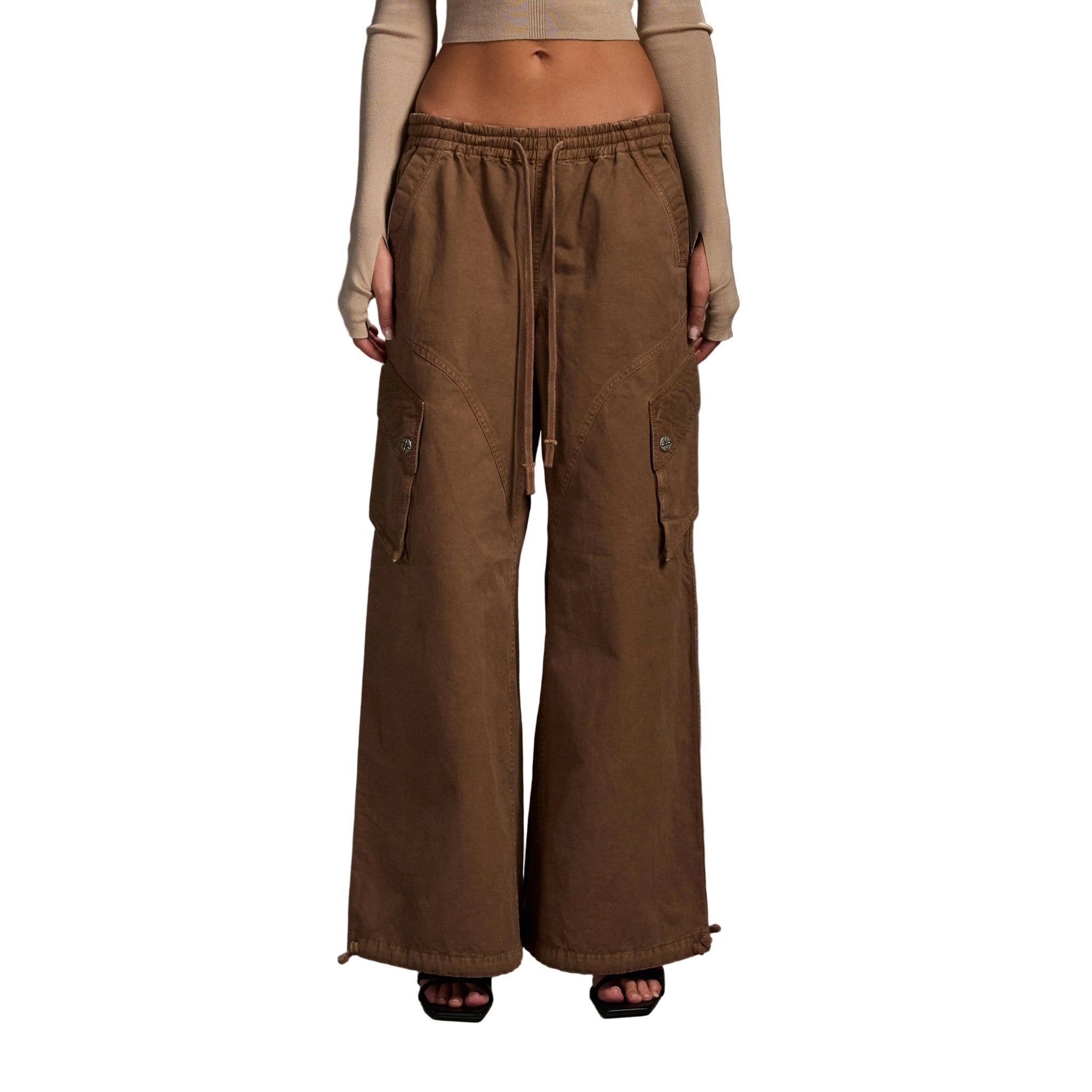 SMFK Brown Wide-Leg Athletic Cargo Pants | MADAX