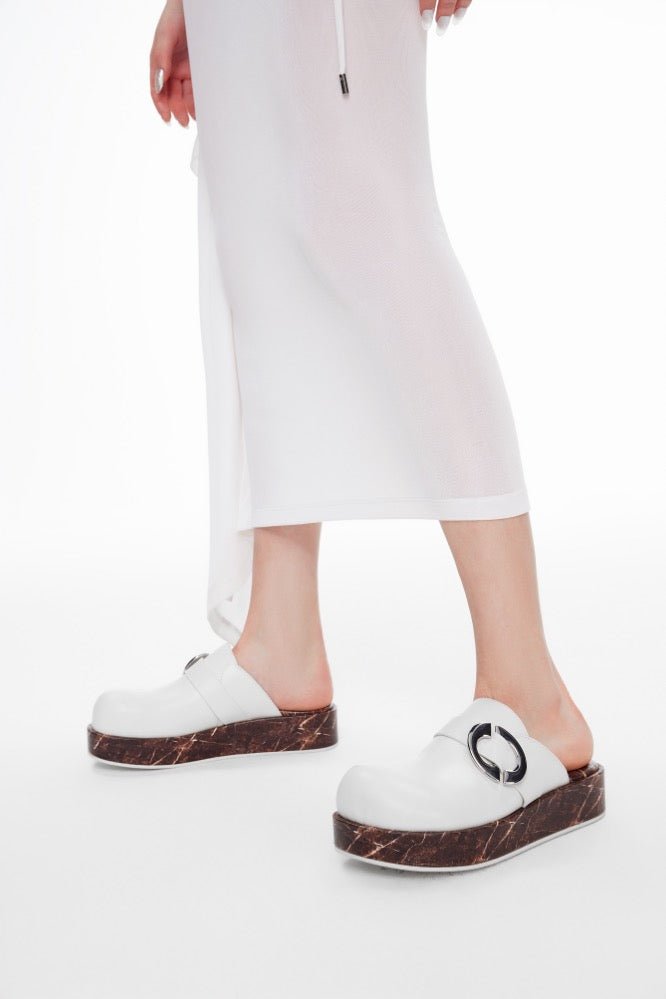 LOST IN ECHO Buckled Platform Birkenstocks in White | MADA IN CHINA