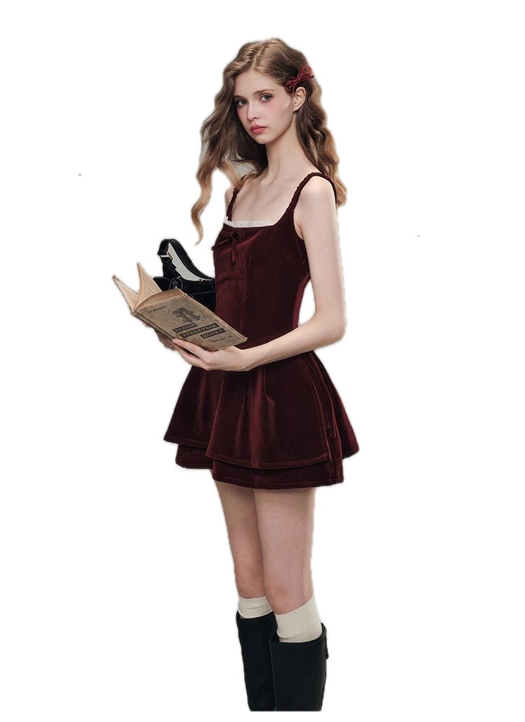 Group of Universe 'Burgundy Moment‘ Velvet Mini Dress In Red | MADAX