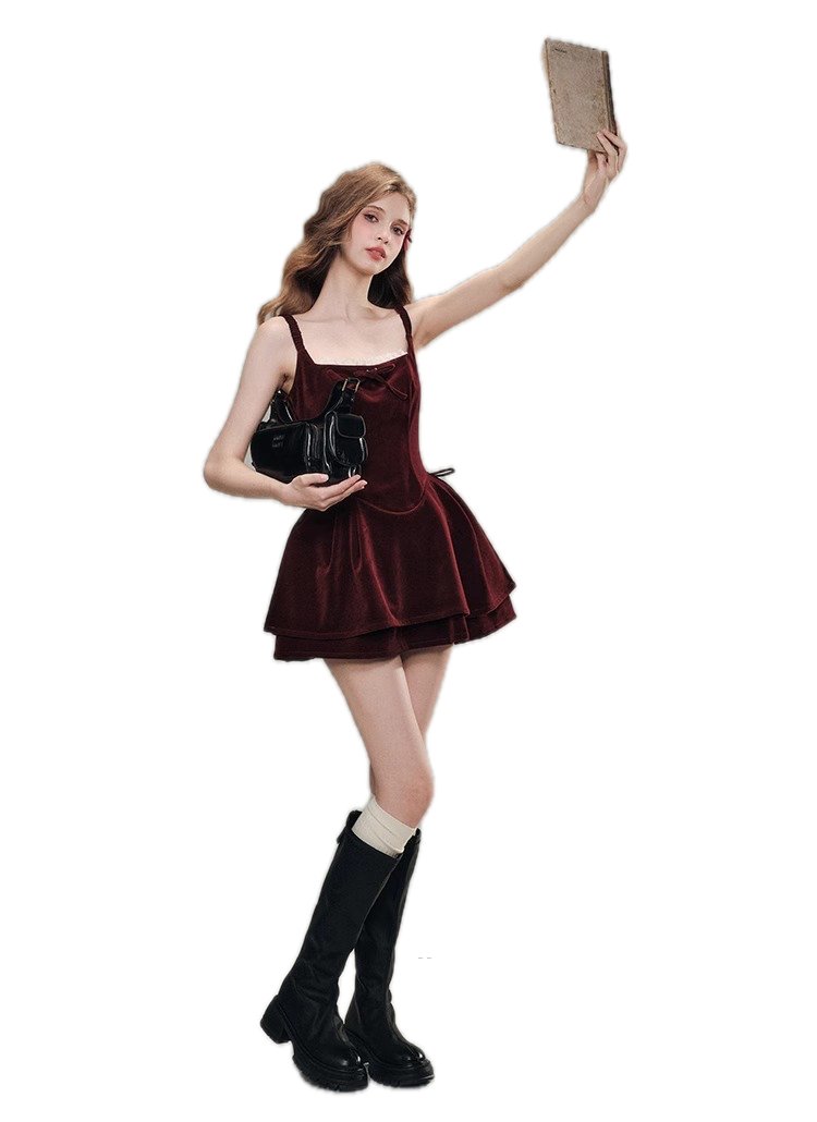 Group of Universe 'Burgundy Moment‘ Velvet Mini Dress In Red | MADAX