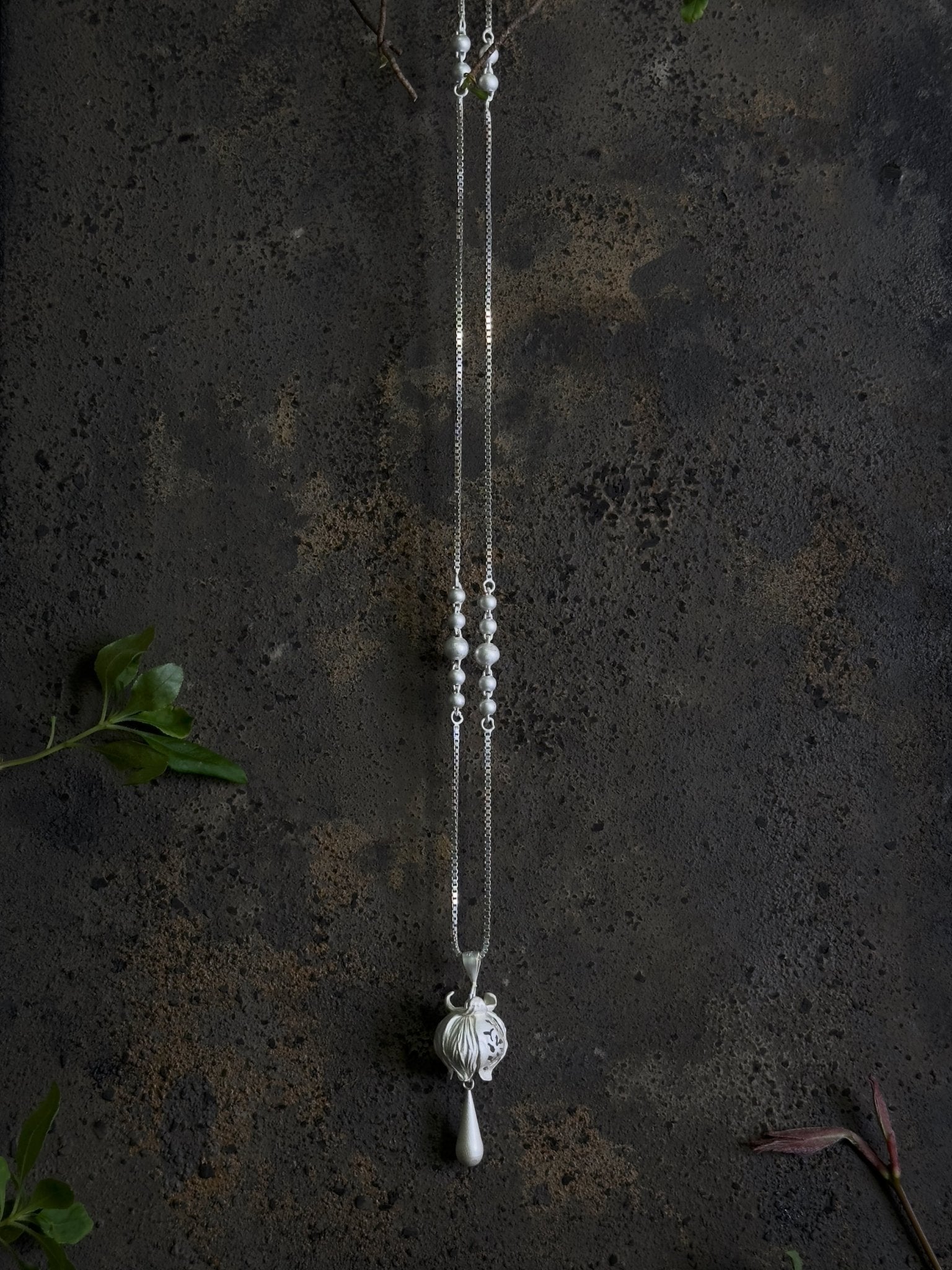 CHENG Burnt White Sculpted Drop Pod Necklace | MADA IN CHINA