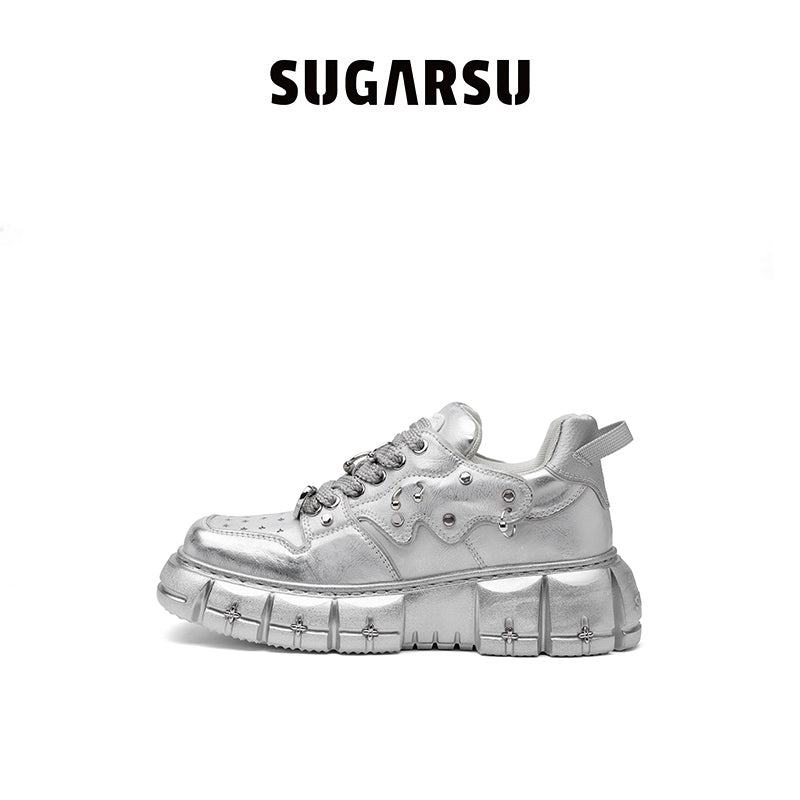 Sugar Su Butterfly Manor Butterfly Dream Series Rivet Embellished Butterfly Sneakers In Silver | MADA IN CHINA