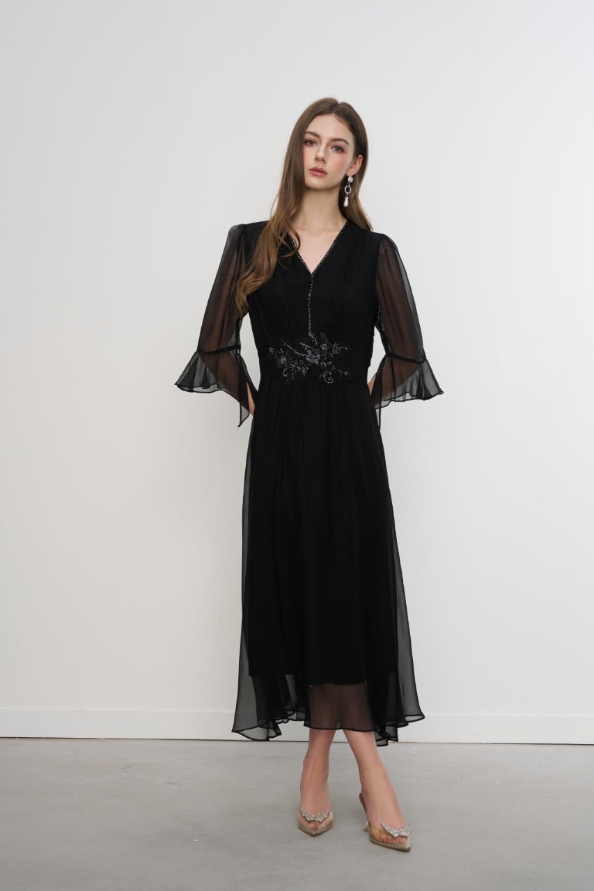 AIMME SPARROW Butterfly Sequined Tulle Dress In Black | MADAX