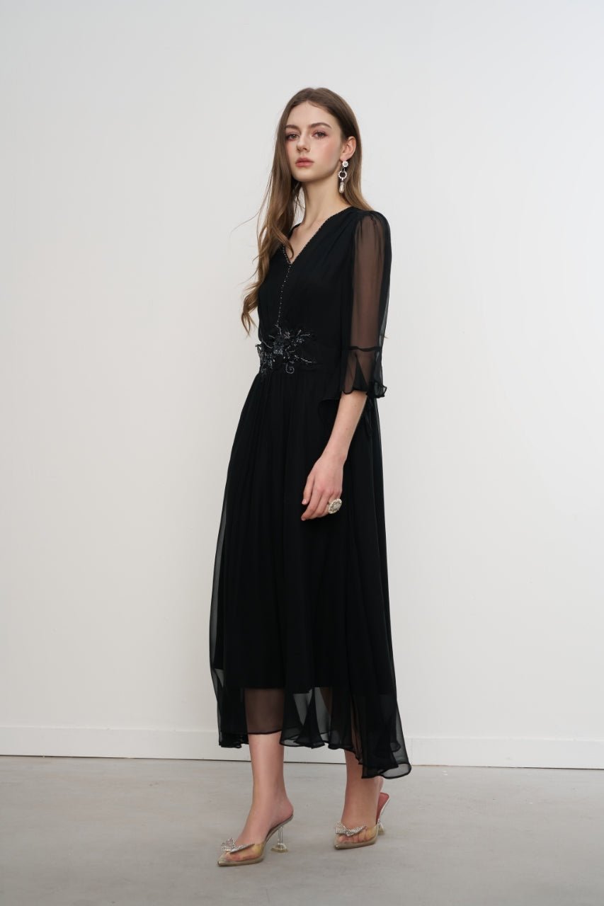 AIMME SPARROW Butterfly Sequined Tulle Dress In Black | MADAX