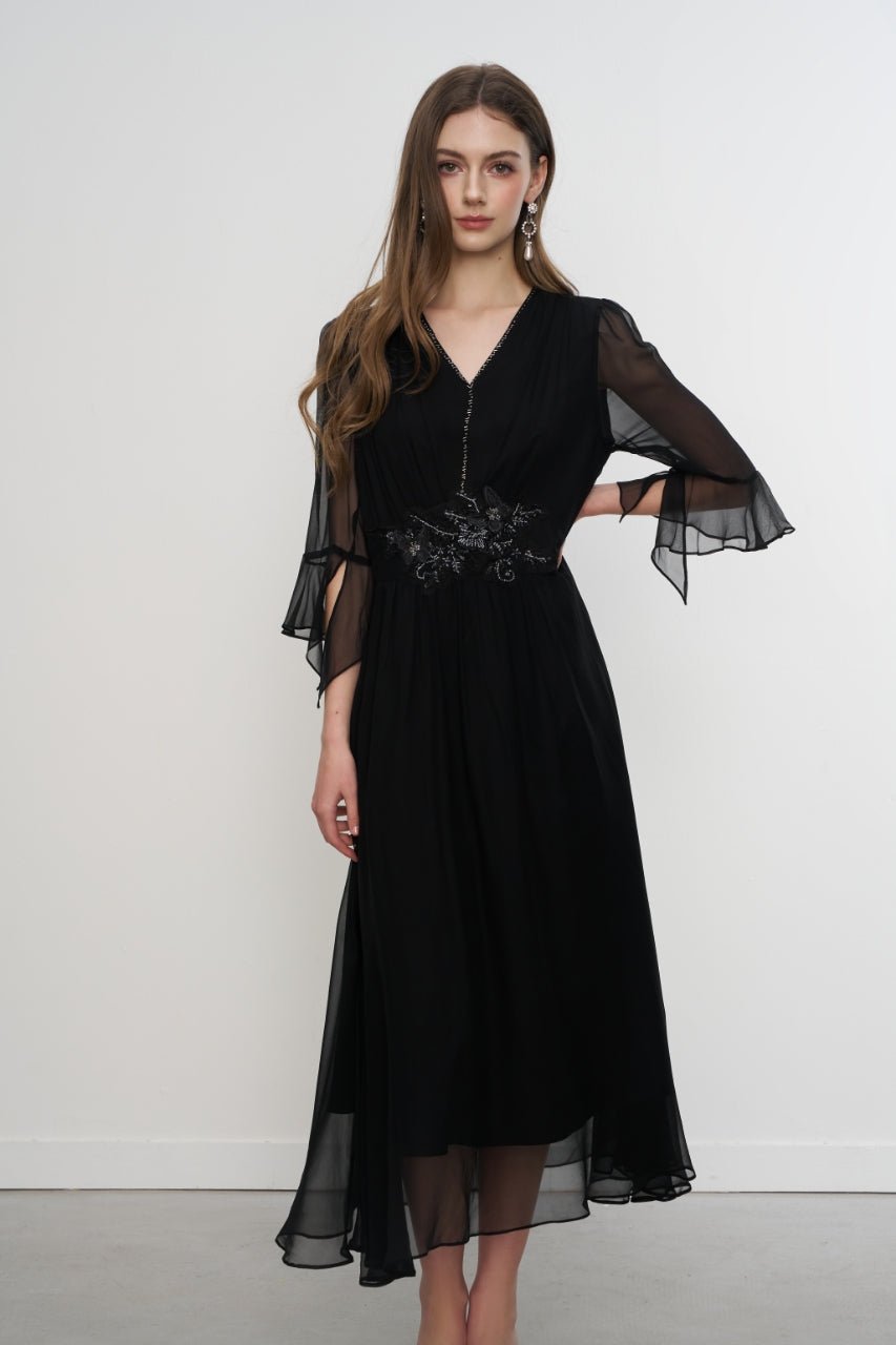 AIMME SPARROW Butterfly Sequined Tulle Dress In Black | MADAX